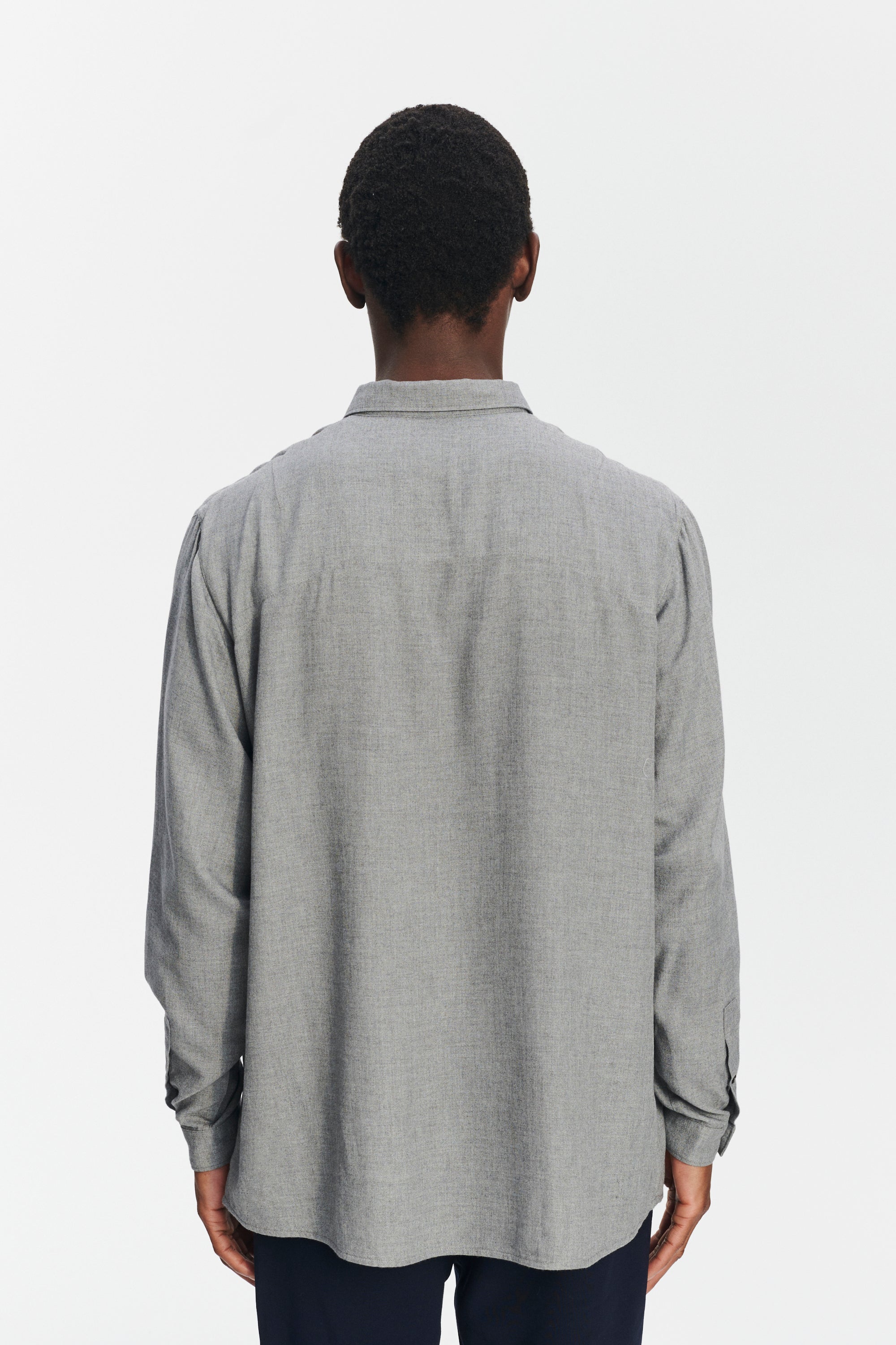 Long Sleeve Oversized Boxy Shirt in a Grey Portuguese Modal and Merino Wool Blend