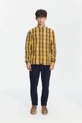 Strong Shirt in a Yellow, Red and Dark Blue Chequered Italian Sturdy Italian Cotton