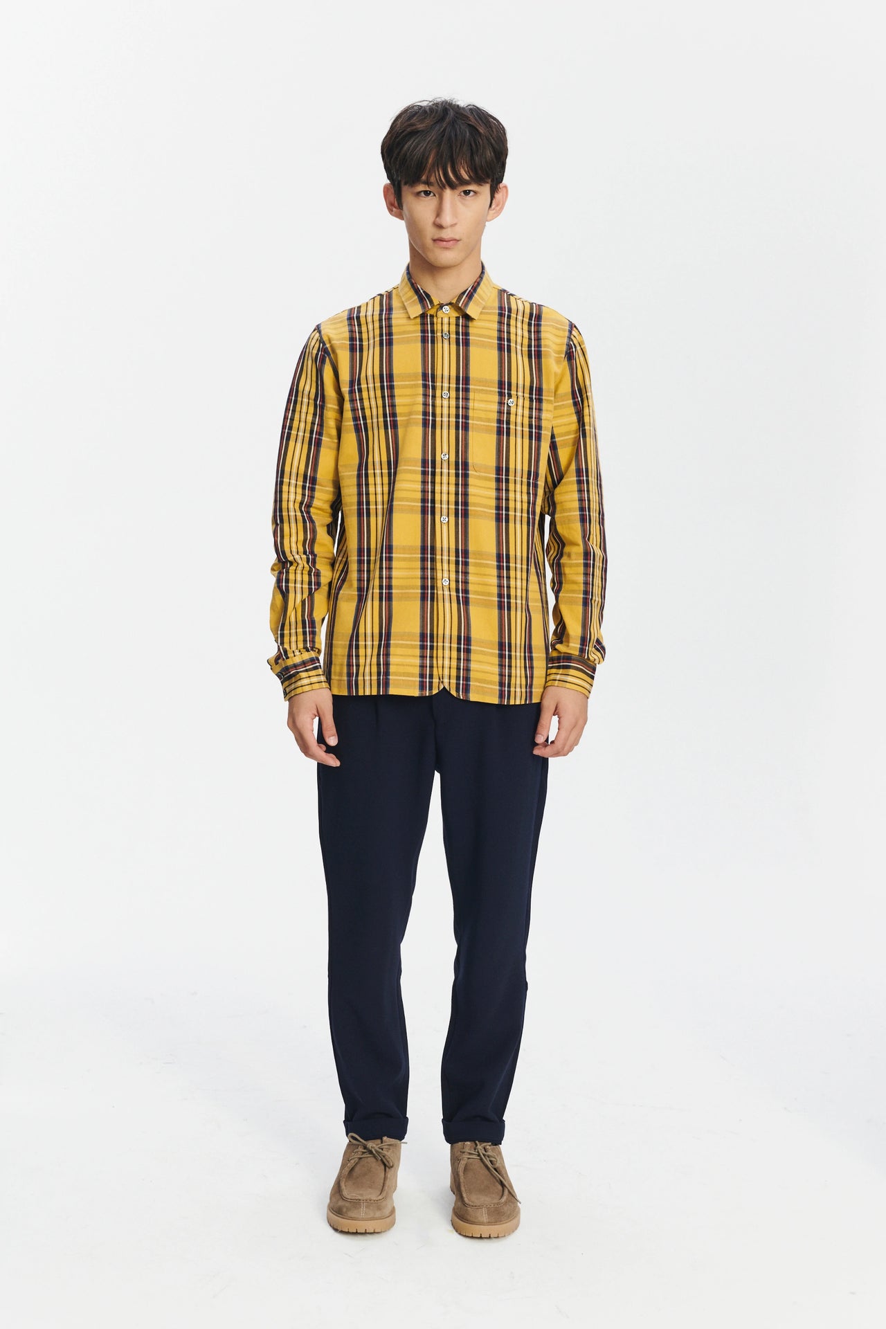 Strong Shirt in a Yellow, Red and Dark Blue Chequered Italian Sturdy Italian Cotton Last Restock