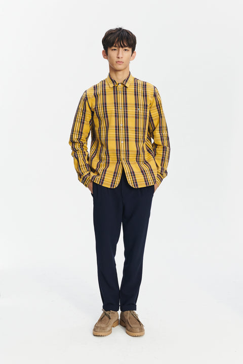 Strong Shirt in a Yellow, Red and Dark Blue Chequered Italian Sturdy Italian Cotton