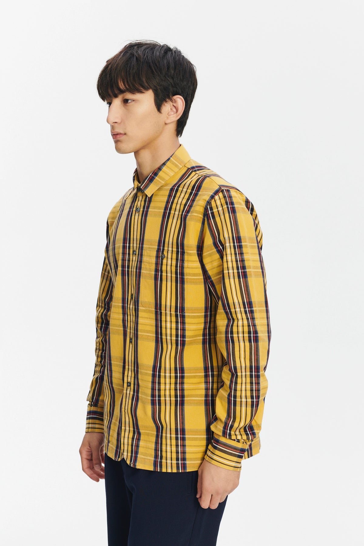 Strong Shirt in a Yellow, Red and Dark Blue Chequered Italian Sturdy Italian Cotton