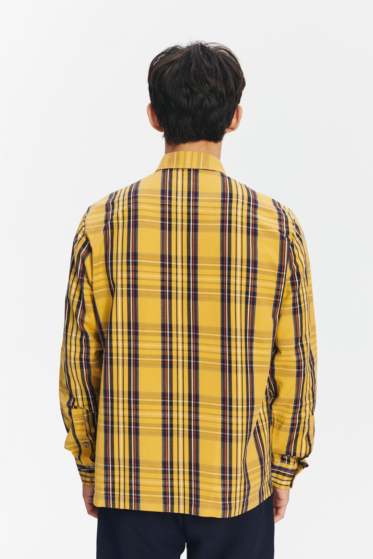 Strong Shirt in a Yellow, Red and Dark Blue Chequered Italian Sturdy Italian Cotton