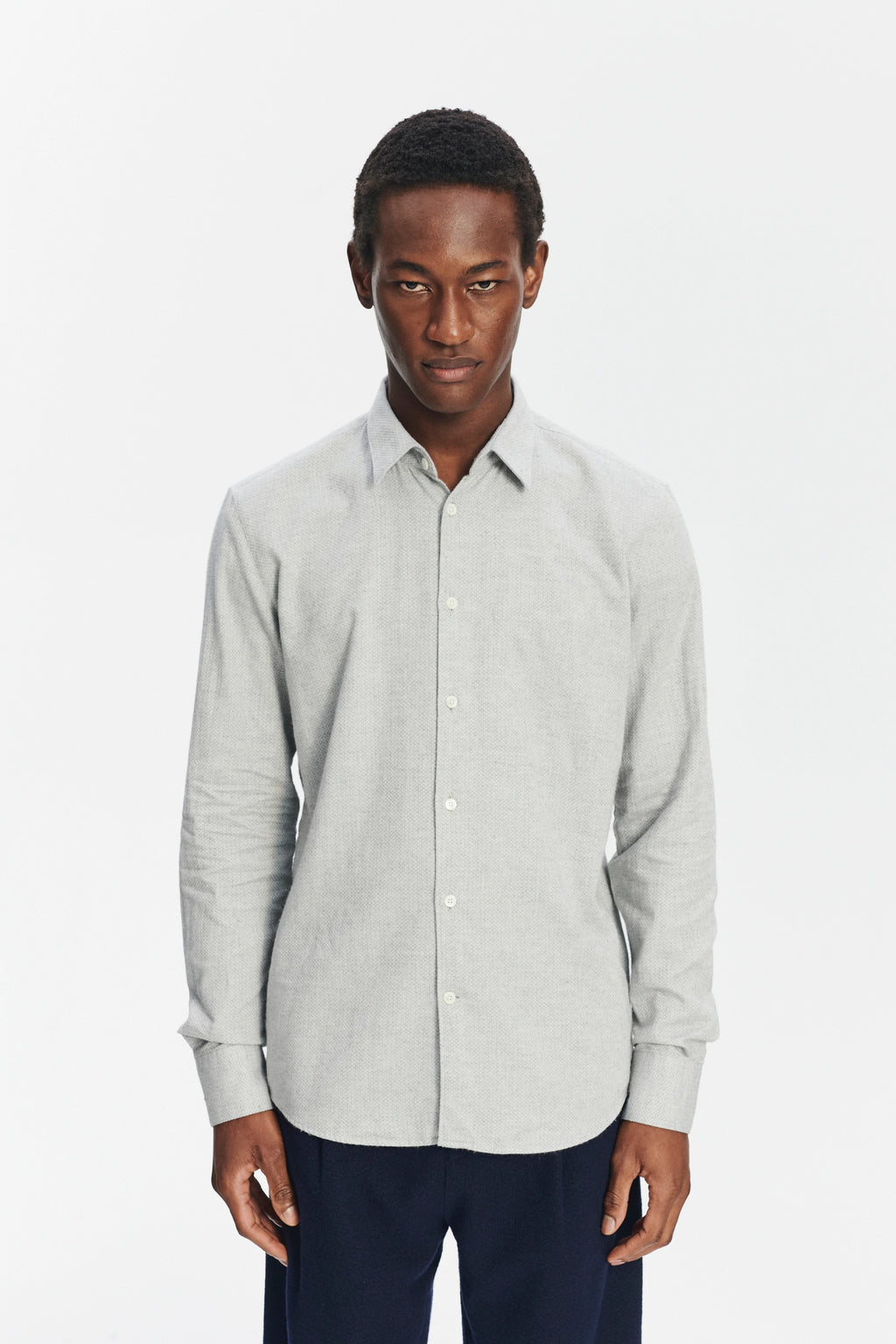 Feel Good Shirt in a Light Sky Grey Portuguese Cotton and Cashmere Flannel