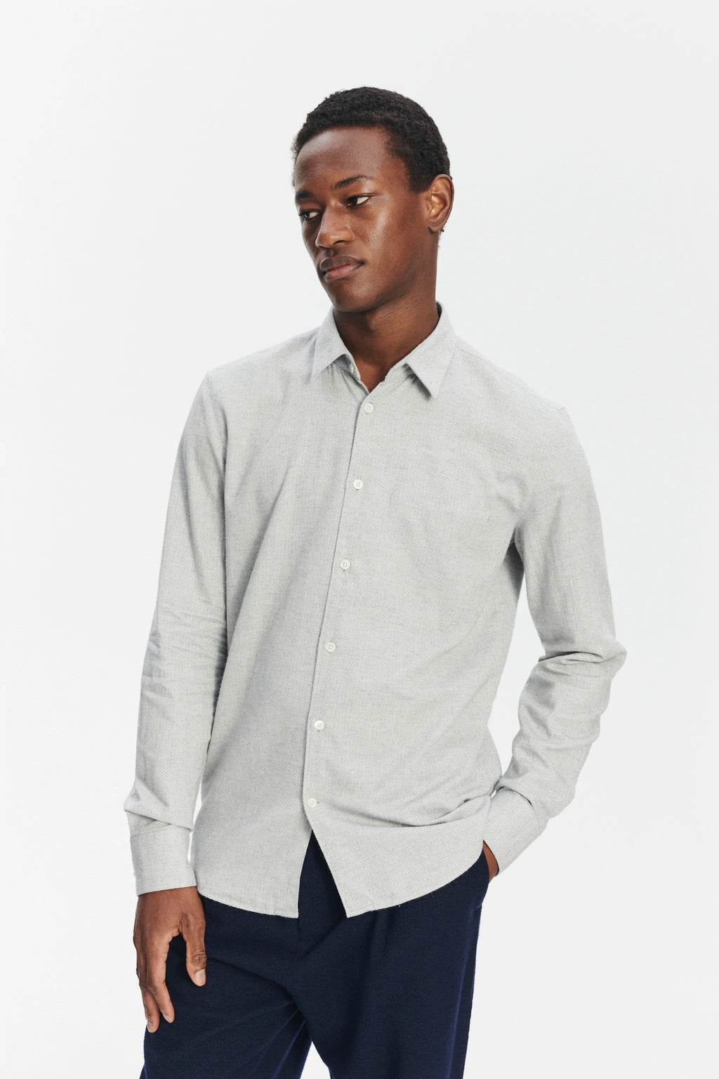 Feel Good Shirt in a Light Sky Grey Portuguese Cotton and Cashmere Flannel