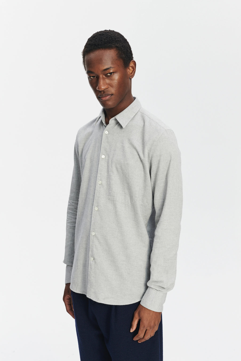 Feel Good Shirt in a Light Sky Grey Portuguese Cotton and Cashmere Flannel
