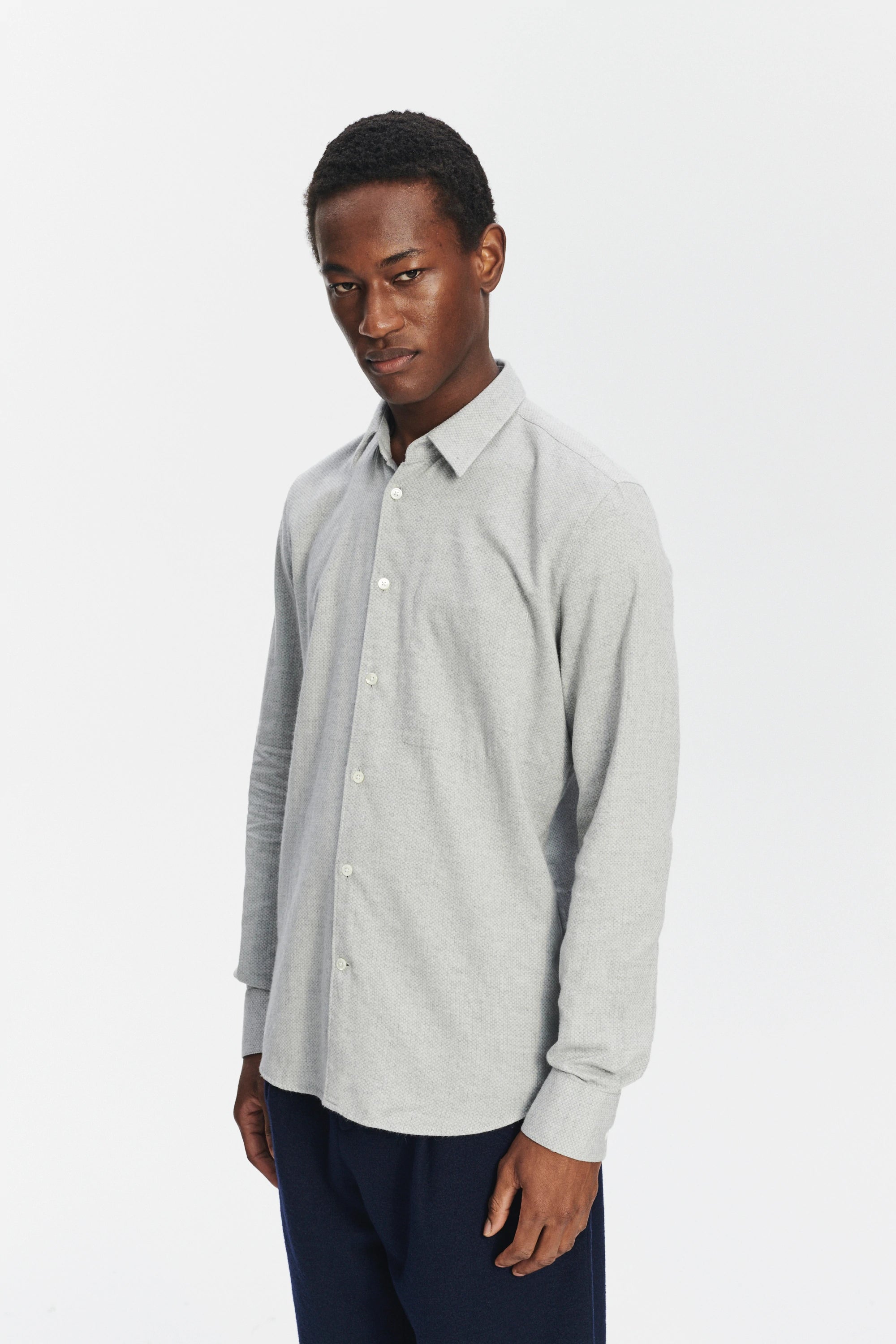 Feel Good Shirt in a Light Sky Grey Portuguese Cotton and Cashmere Flannel