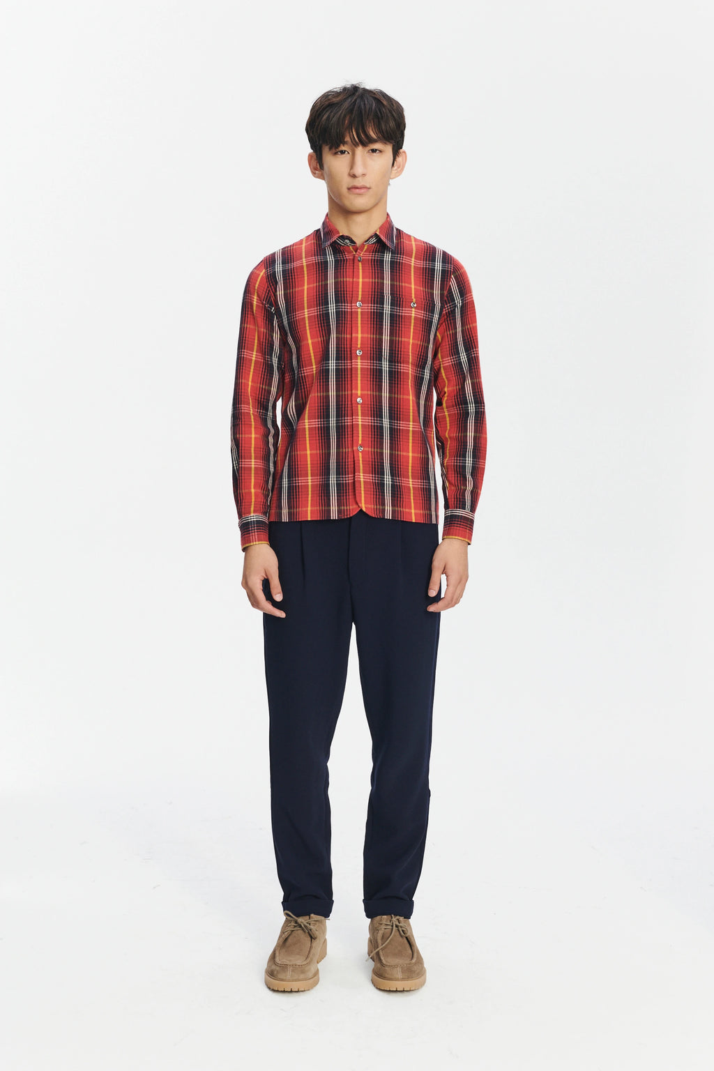 Strong Shirt in a Red Chequered Italian Twill Cotton Last Restock