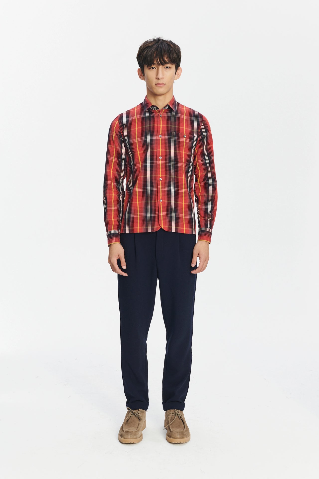 Strong Shirt in a Red Chequered Italian Twill Cotton Last Restock