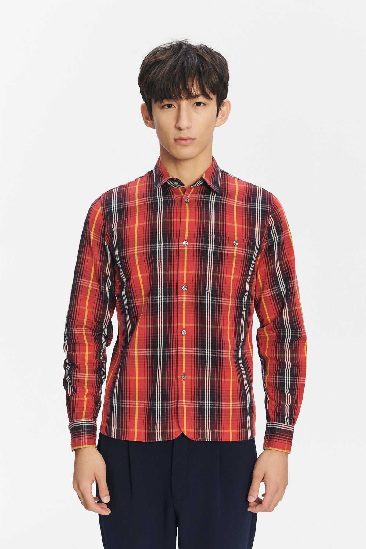 Strong Shirt in a Red Chequered Italian Twill Cotton Last Restock