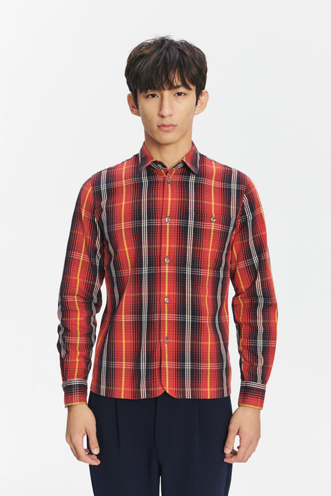 Strong Shirt in a Red Chequered Italian Twill Cotton Last Restock