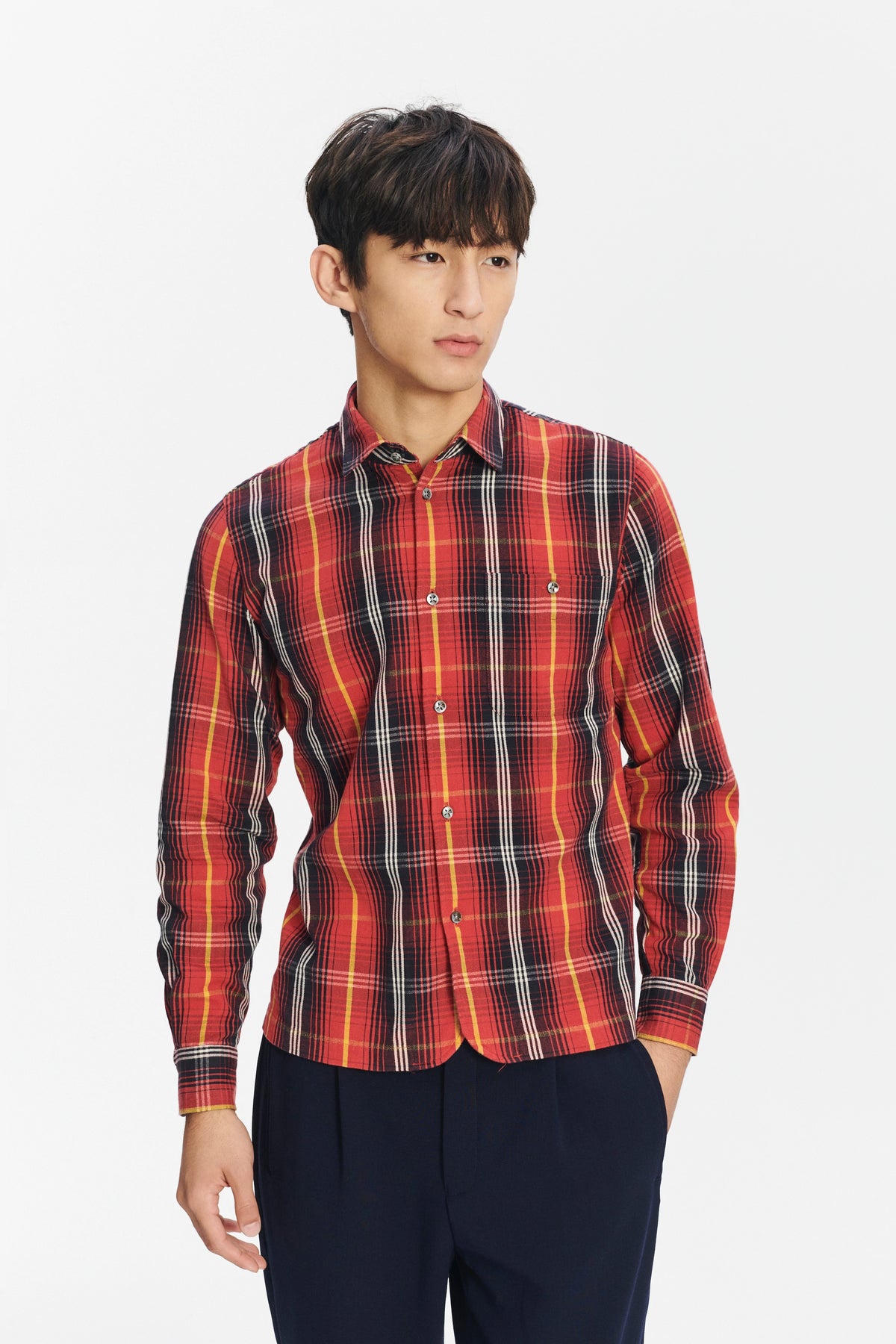 Strong Shirt in a Red Chequered Italian Twill Cotton Last Restock