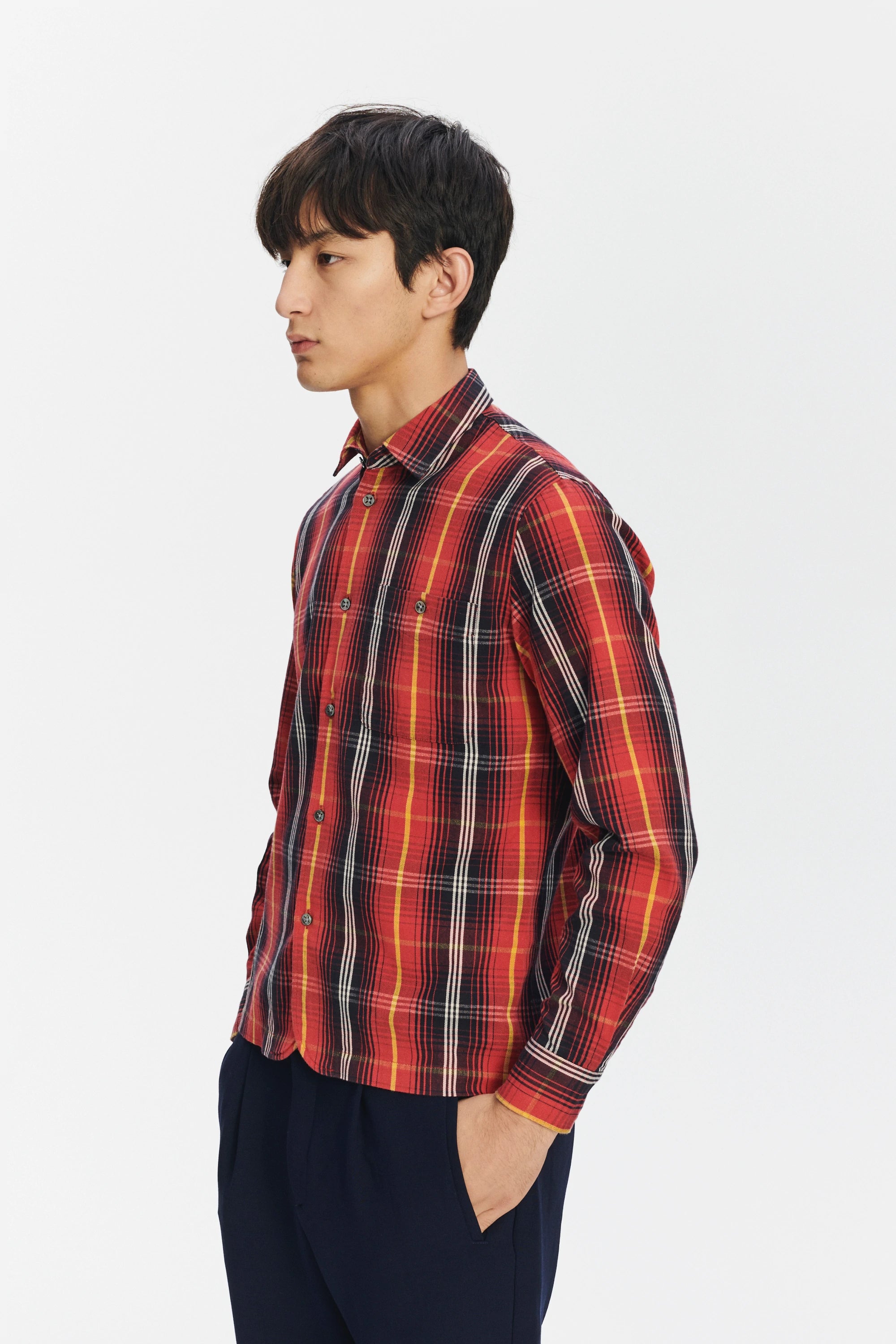 Strong Shirt in a Red Chequered Italian Twill Cotton Last Restock
