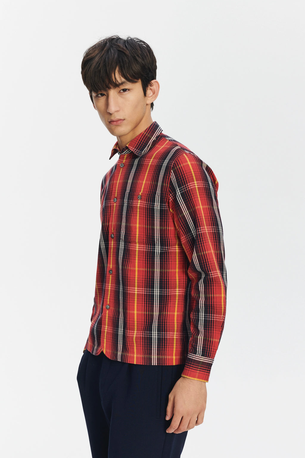 Strong Shirt in a Red Chequered Italian Twill Cotton Last Restock
