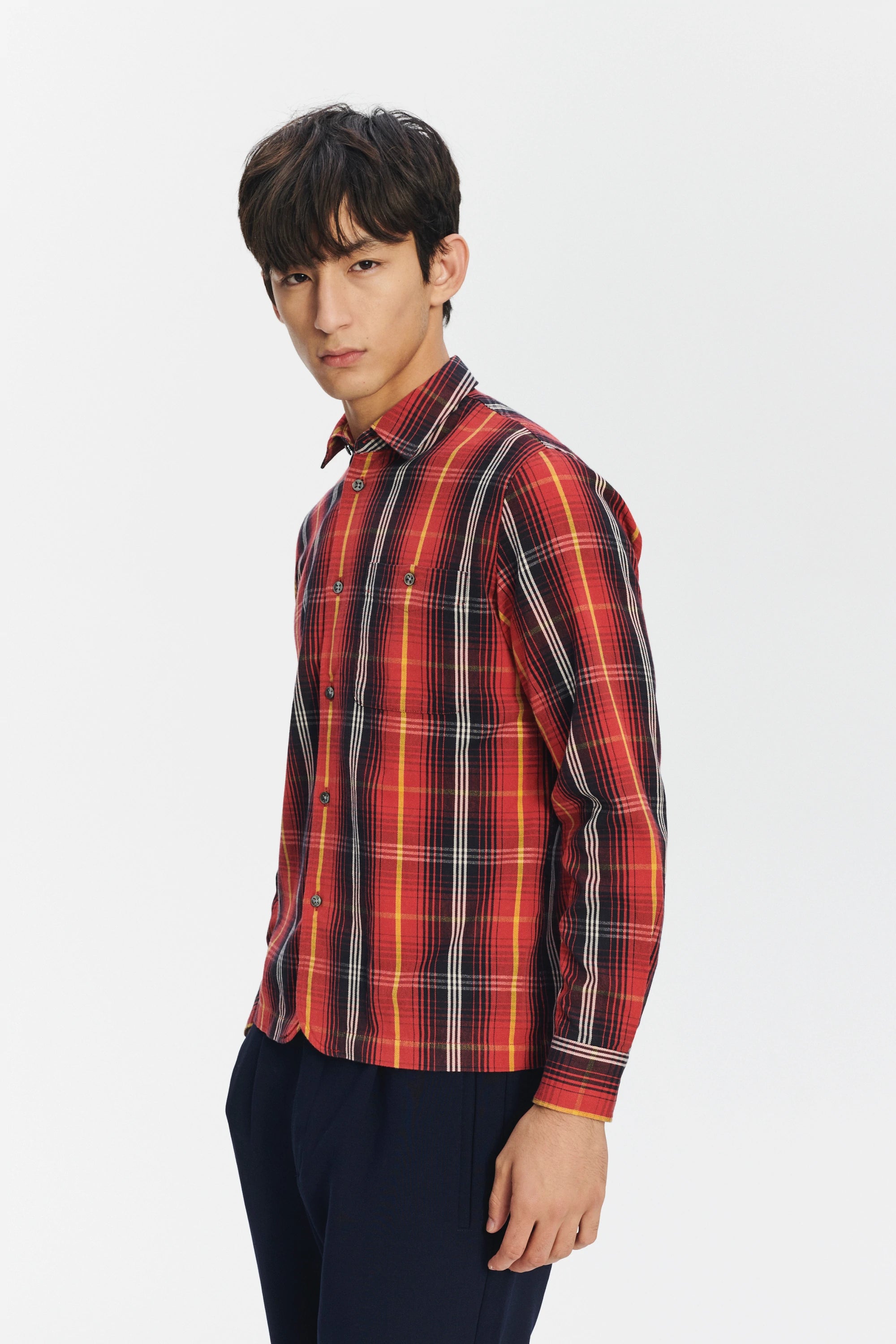 Strong Shirt in a Red Chequered Italian Twill Cotton Last Restock