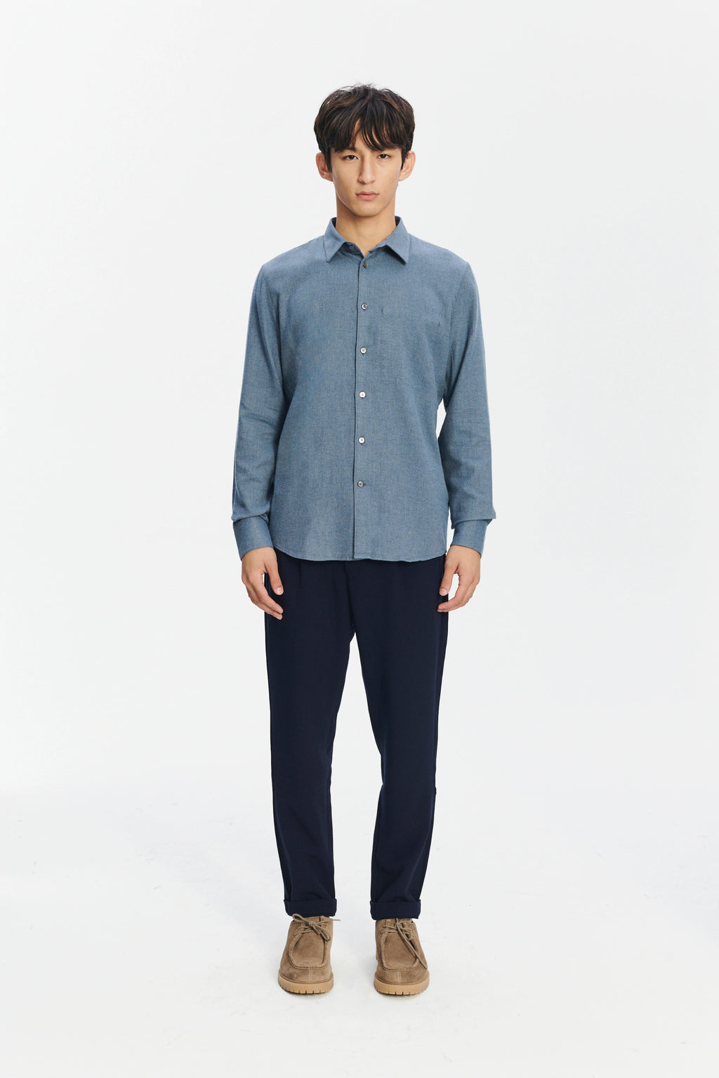 Feel Good Shirt in the Finest Petrol Blue Italian Brushed Soft Cotton Flannel by Albini