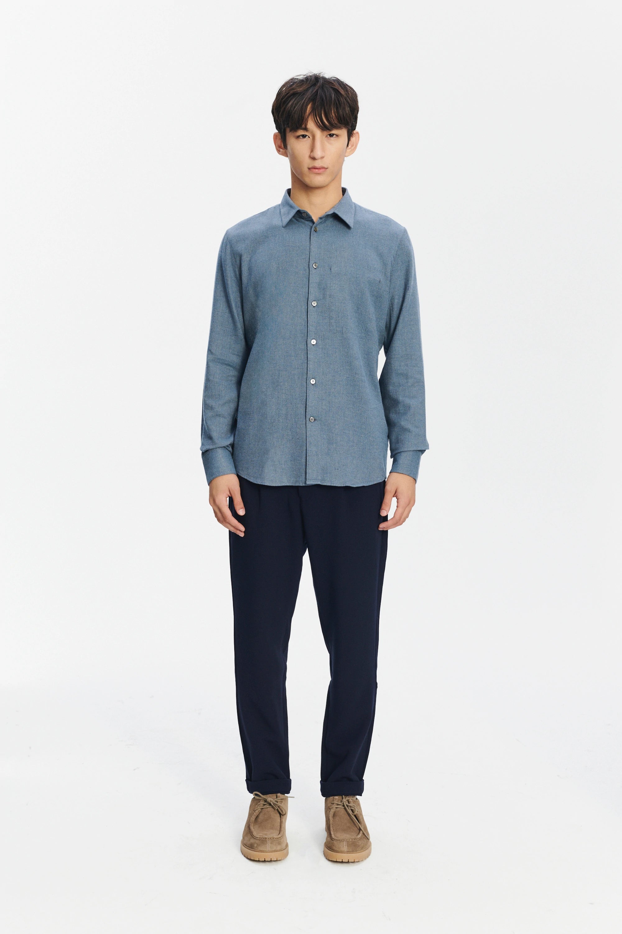 Feel Good Shirt in the Finest Petrol Blue Italian Brushed Soft Cotton Flannel by Albini