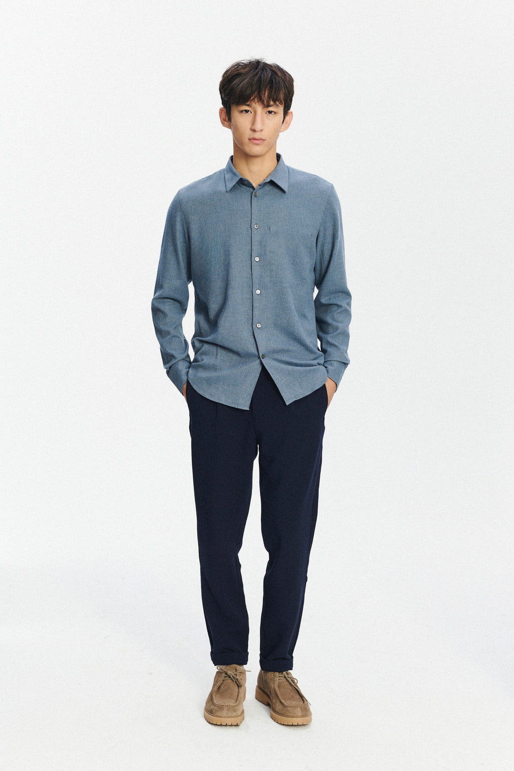 Feel Good Shirt in the Finest Petrol Blue Italian Brushed Soft Cotton Flannel by Albini