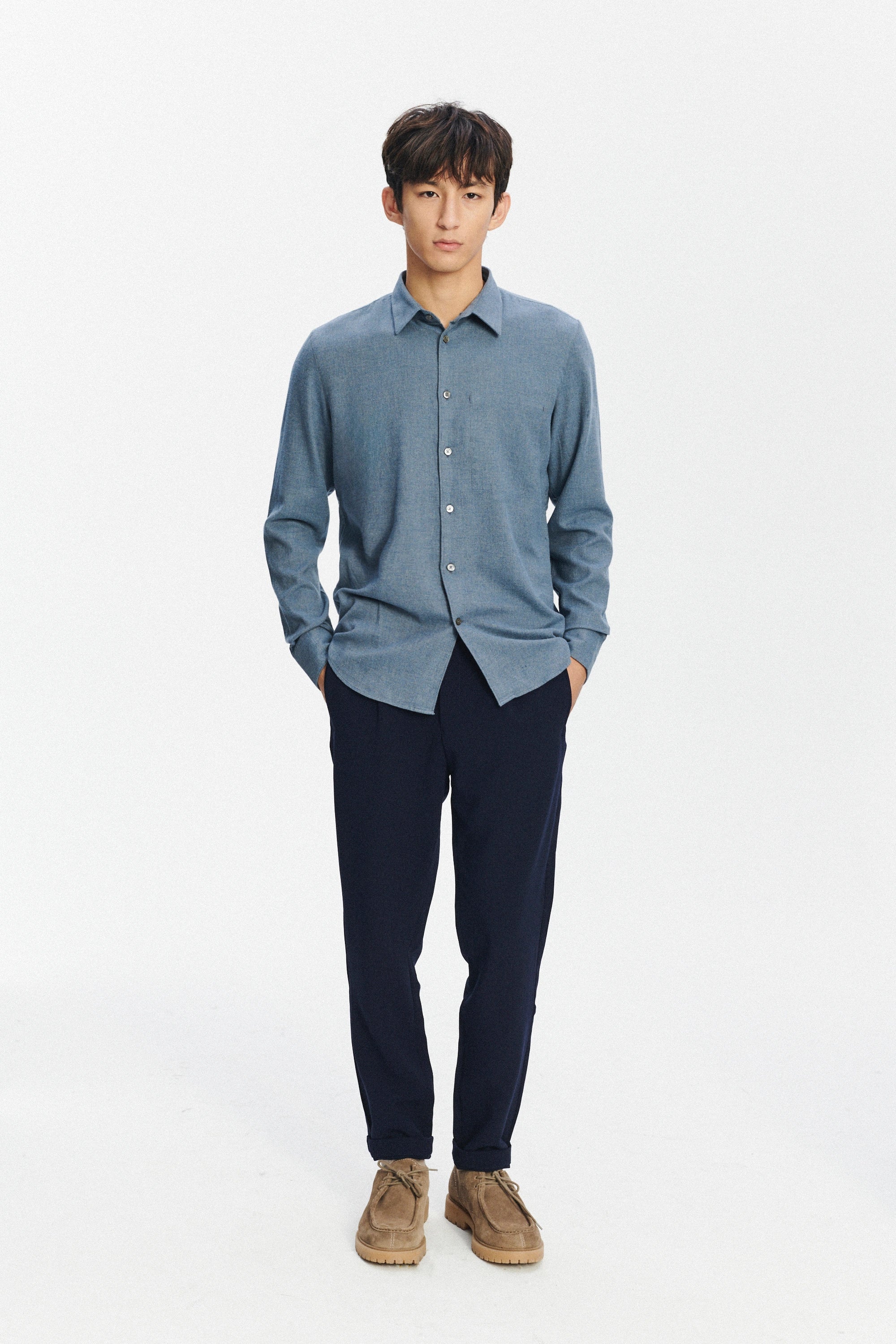 Feel Good Shirt in the Finest Petrol Blue Italian Brushed Soft Cotton Flannel by Albini