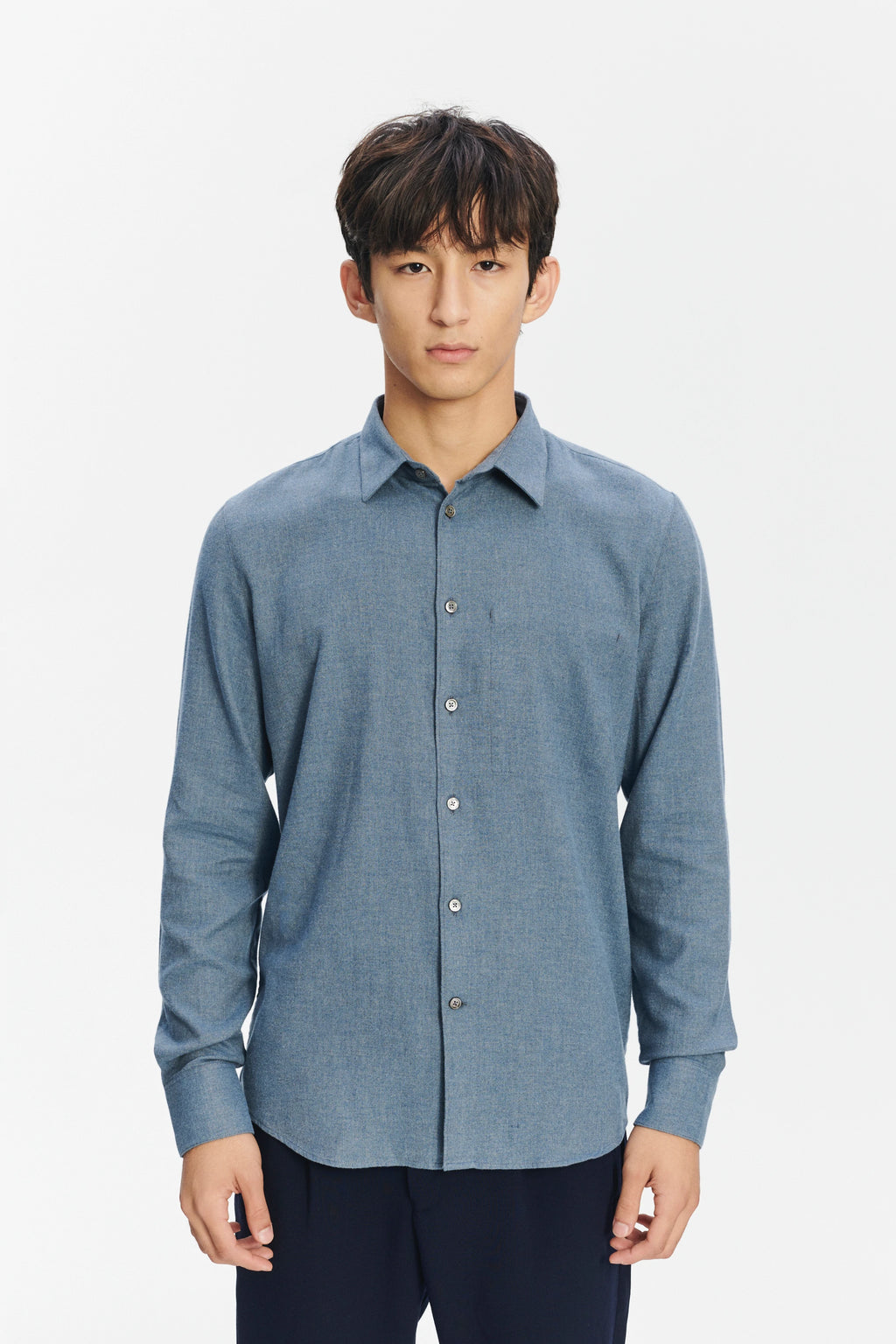 Feel Good Shirt in the Finest Petrol Blue Italian Brushed Soft Cotton Flannel by Albini