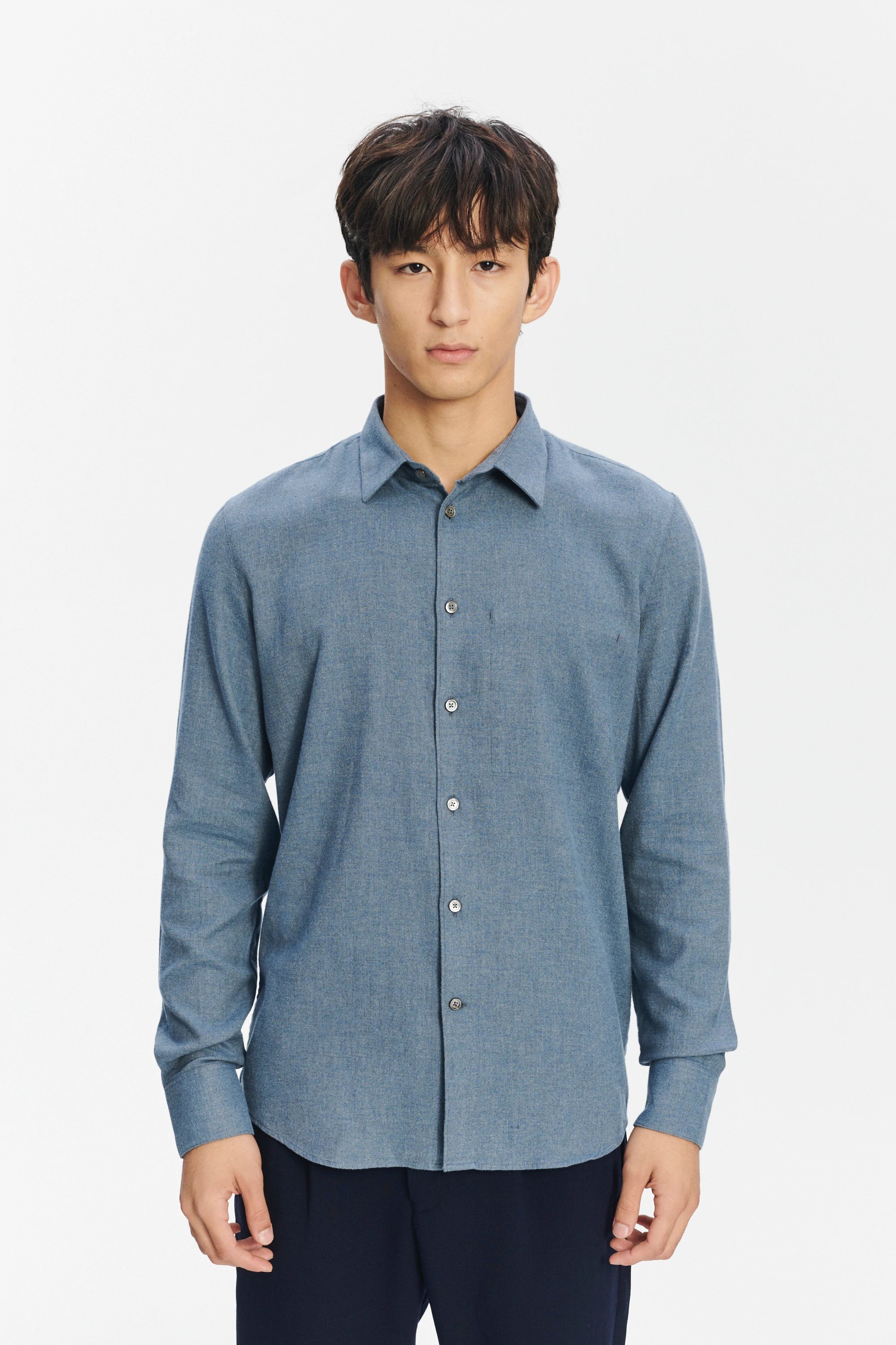 Feel Good Shirt in the Finest Petrol Blue Italian Brushed Soft Cotton Flannel by Albini
