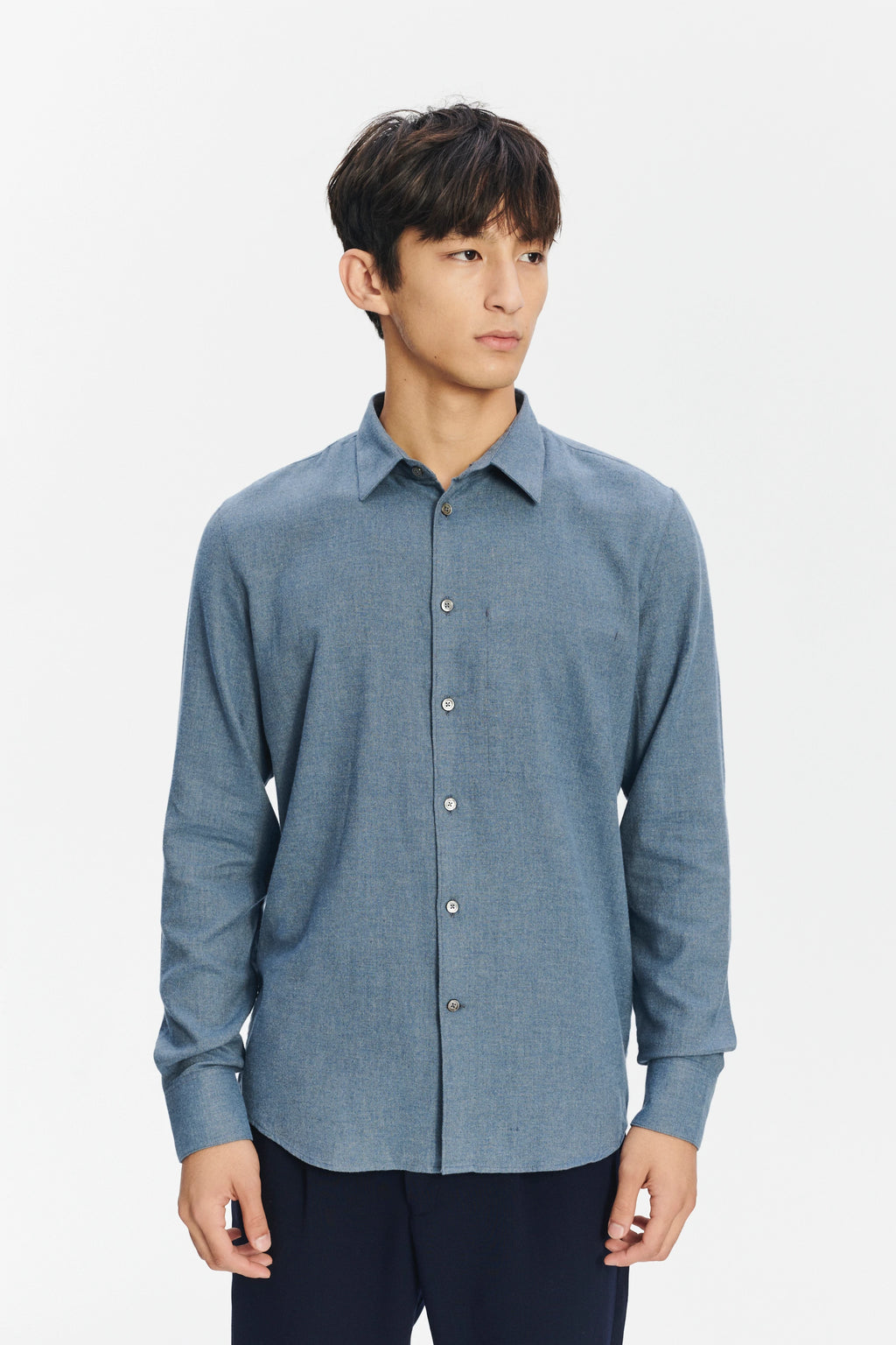Feel Good Shirt in the Finest Petrol Blue Italian Brushed Soft Cotton Flannel by Albini