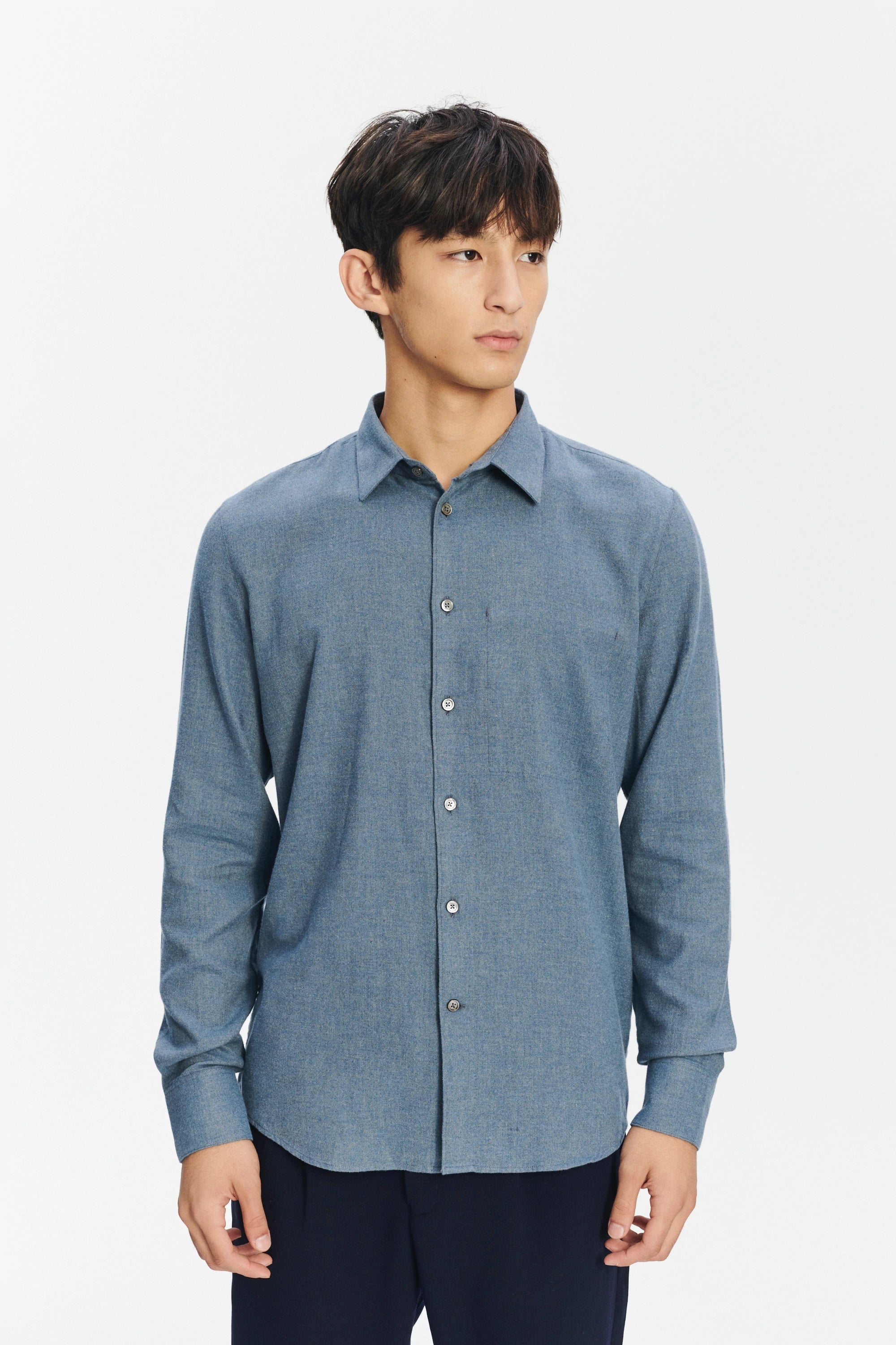 Feel Good Shirt in the Finest Petrol Blue Italian Brushed Soft Cotton Flannel by Albini