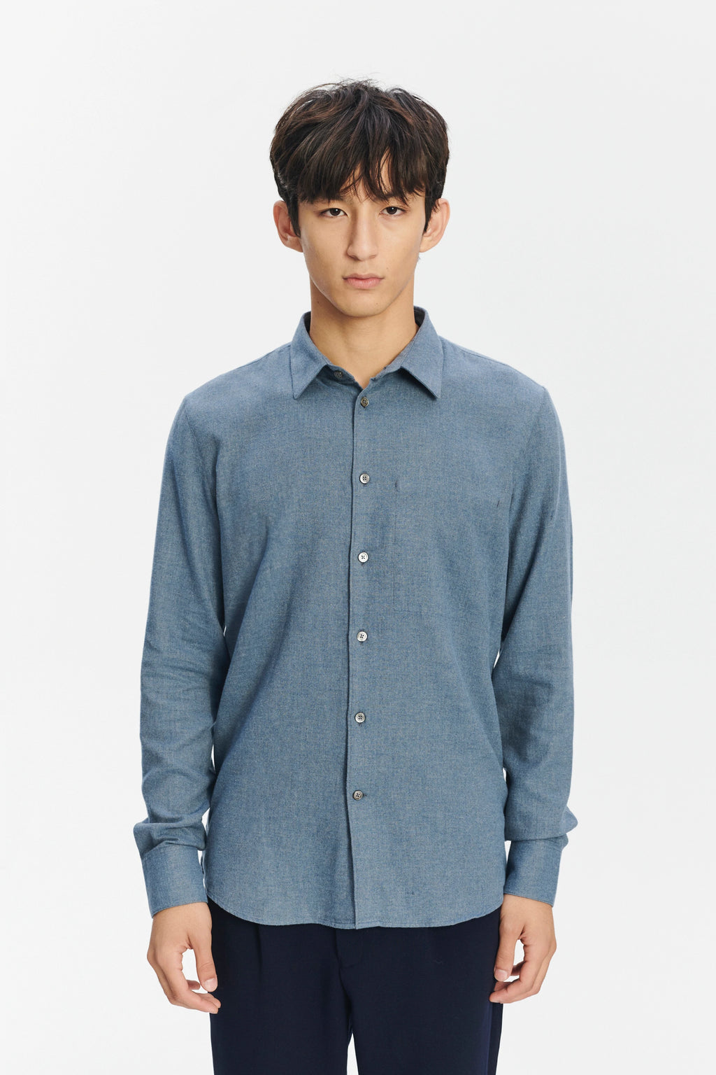 Feel Good Shirt in the Finest Petrol Blue Italian Brushed Soft Cotton Flannel by Albini