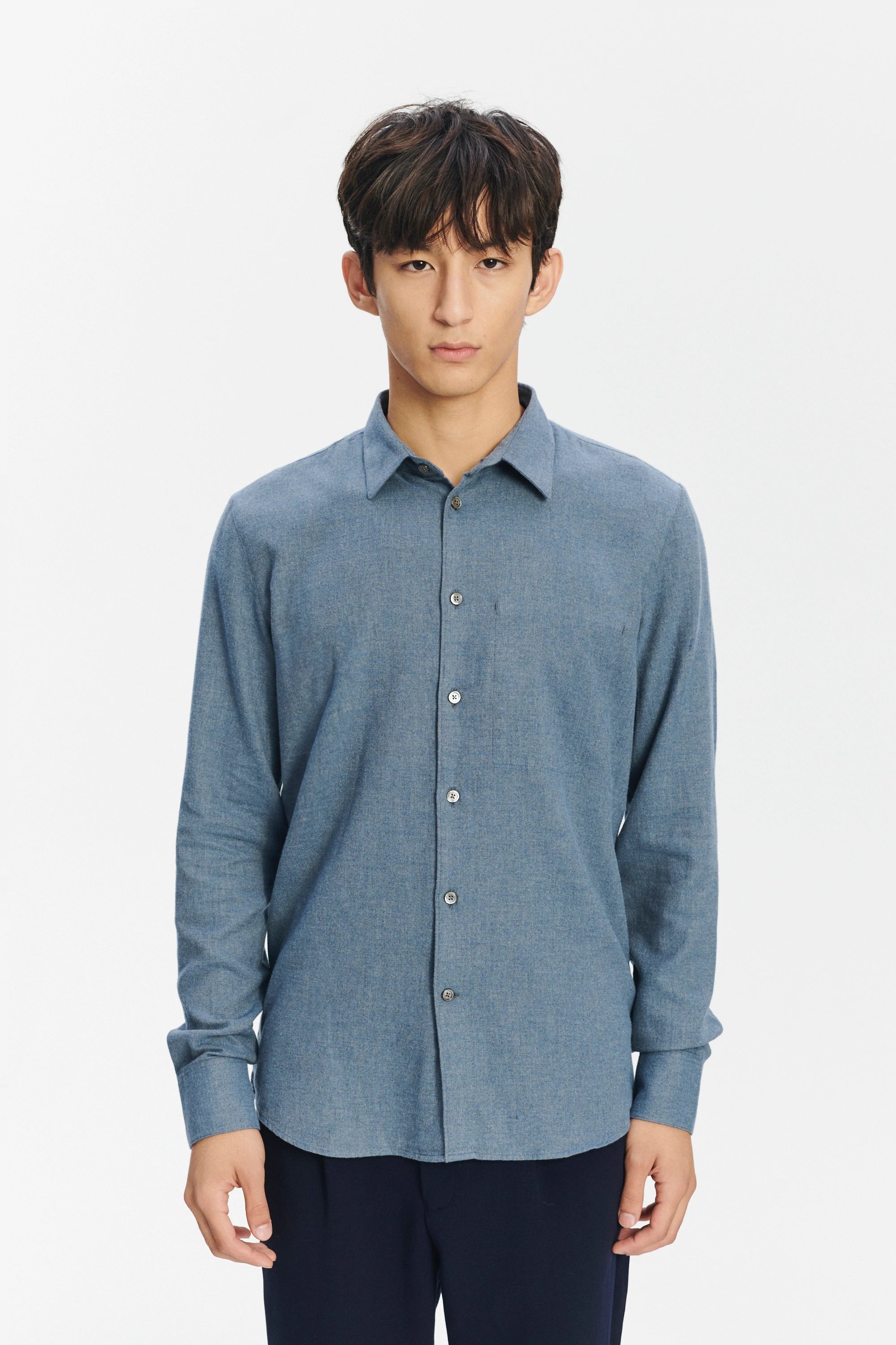 Feel Good Shirt in the Finest Petrol Blue Italian Brushed Soft Cotton Flannel by Albini
