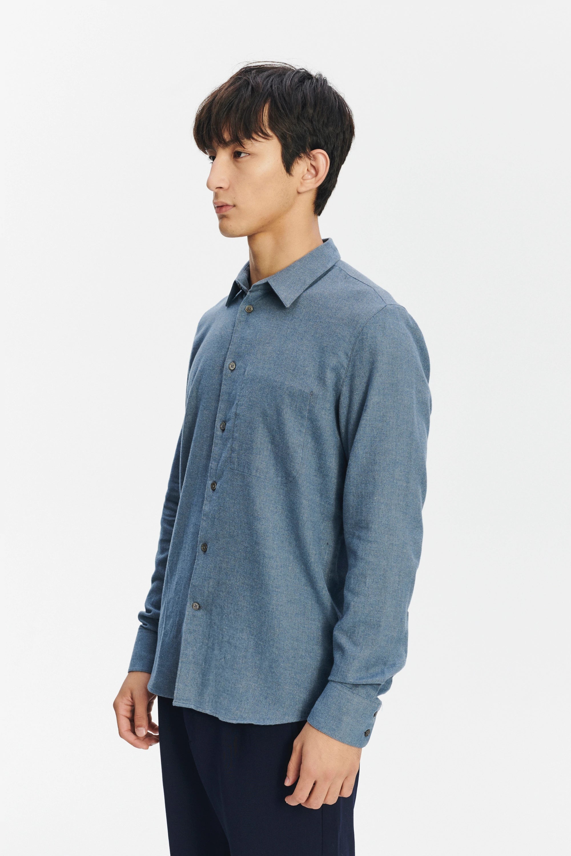 Feel Good Shirt in the Finest Petrol Blue Italian Brushed Soft Cotton Flannel by Albini