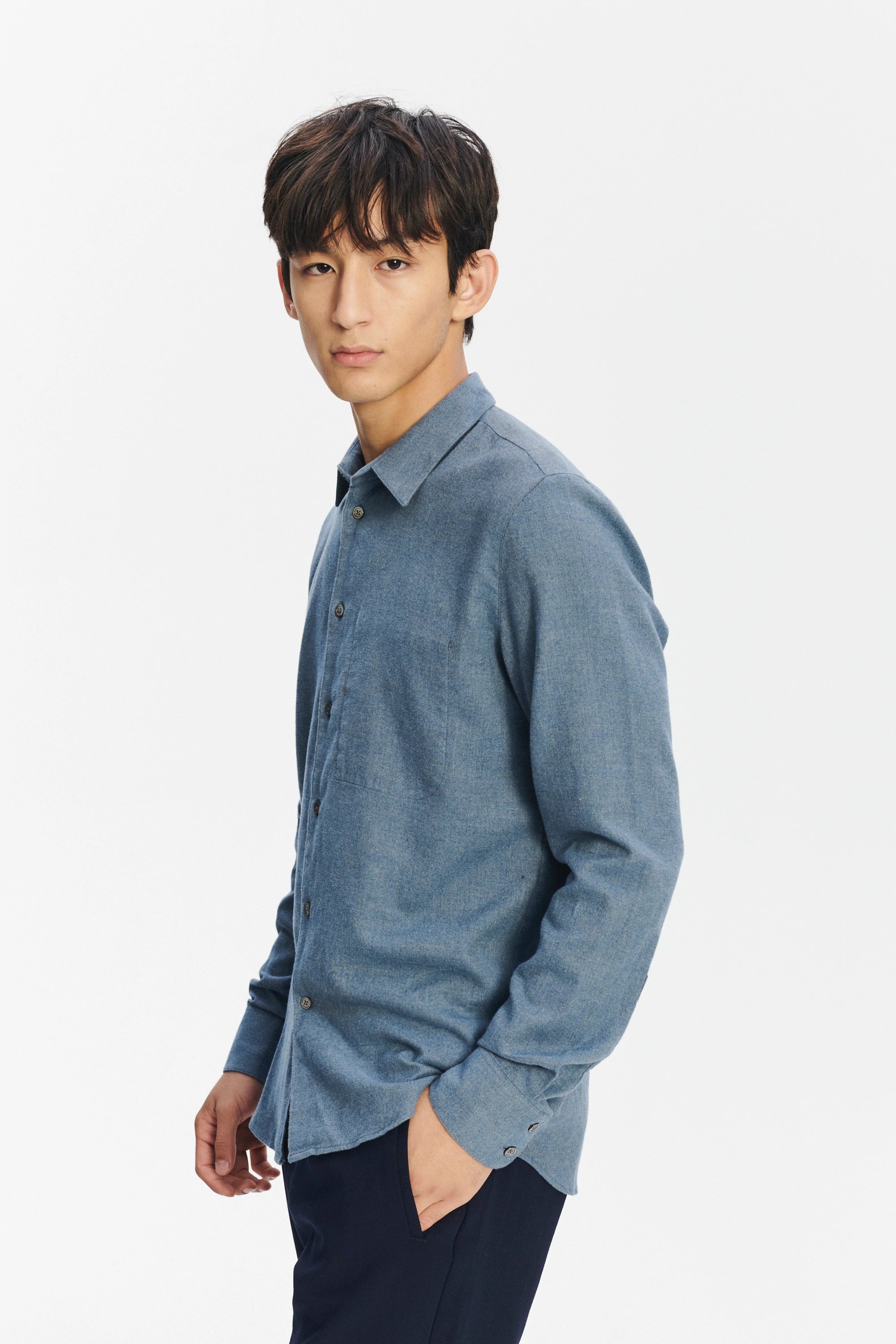 Feel Good Shirt in the Finest Petrol Blue Italian Brushed Soft Cotton Flannel by Albini