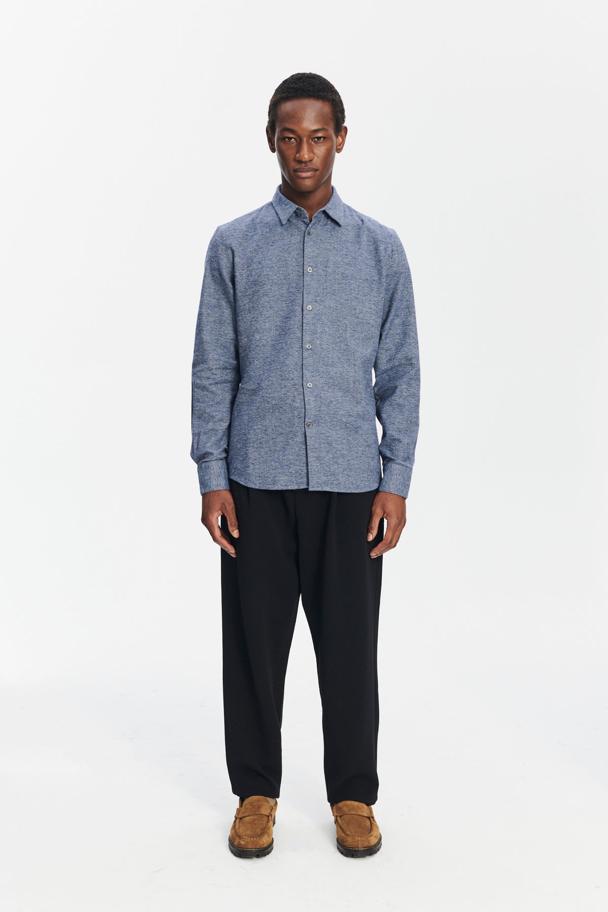 Feel Good Shirt in the Finest Blue Melange Italian Cotton Flannel by Albini