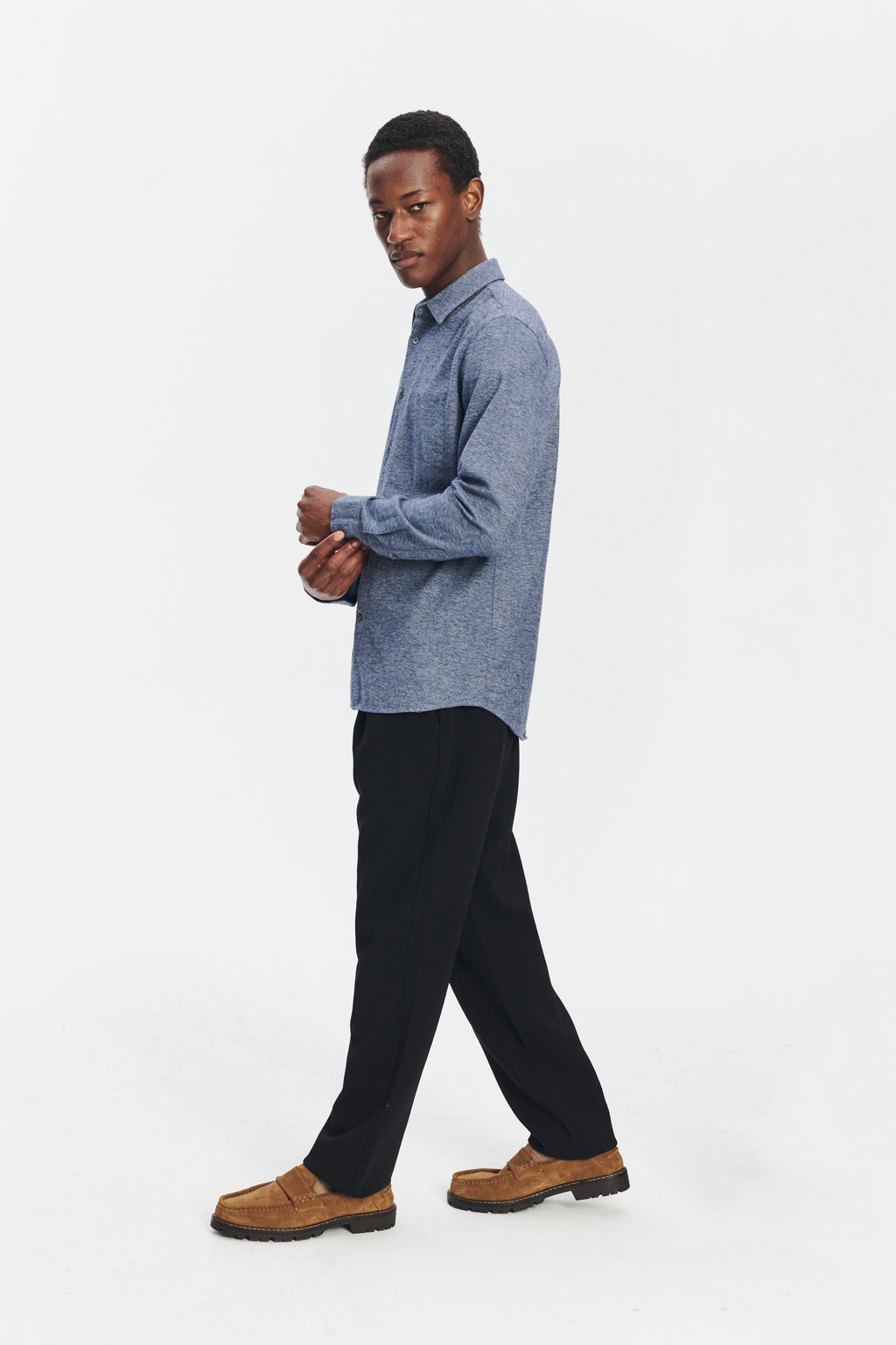 Feel Good Shirt in the Finest Blue Melange Italian Cotton Flannel by Albini