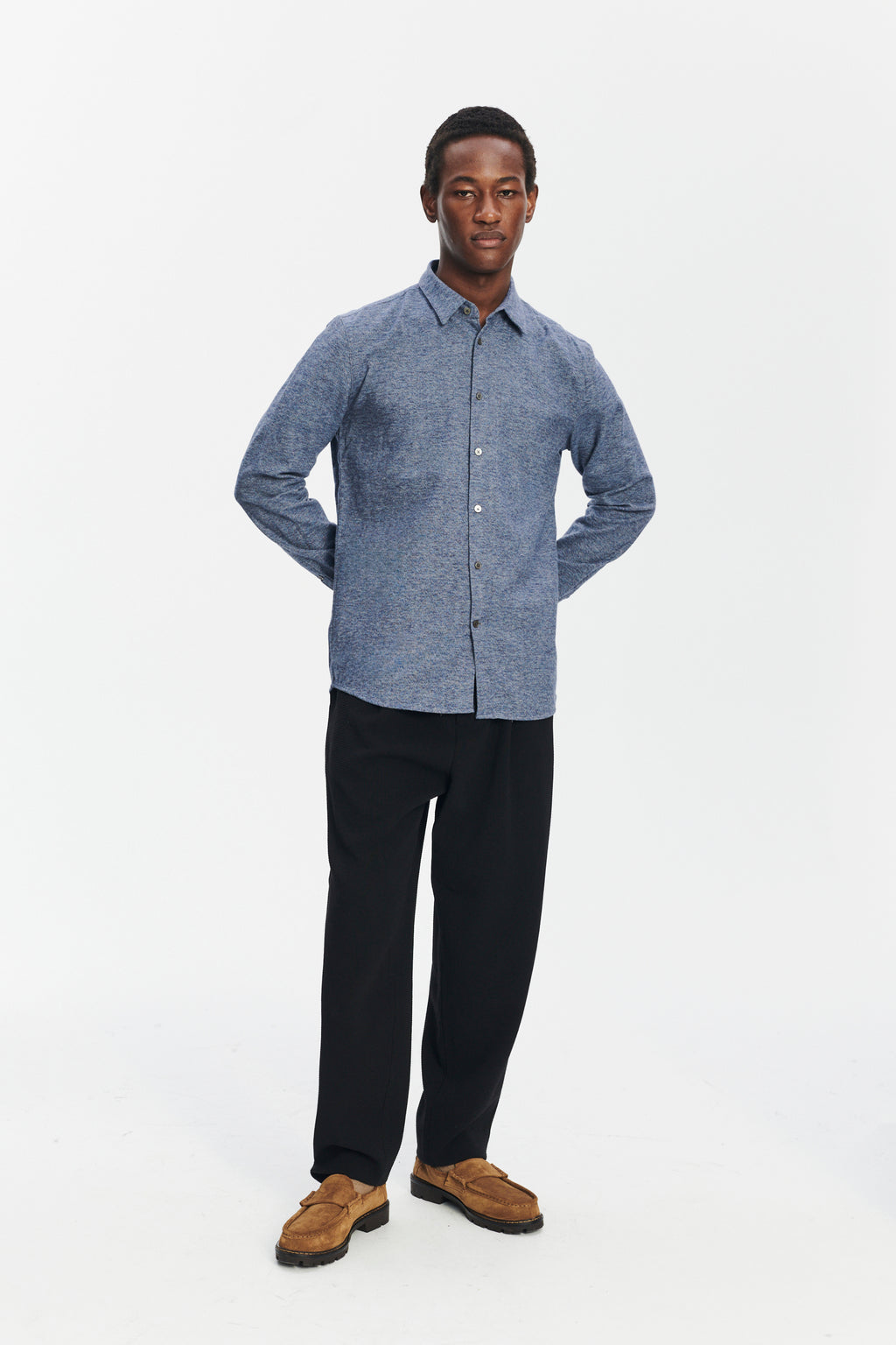 Feel Good Shirt in the Finest Blue Melange Italian Cotton Flannel by Albini