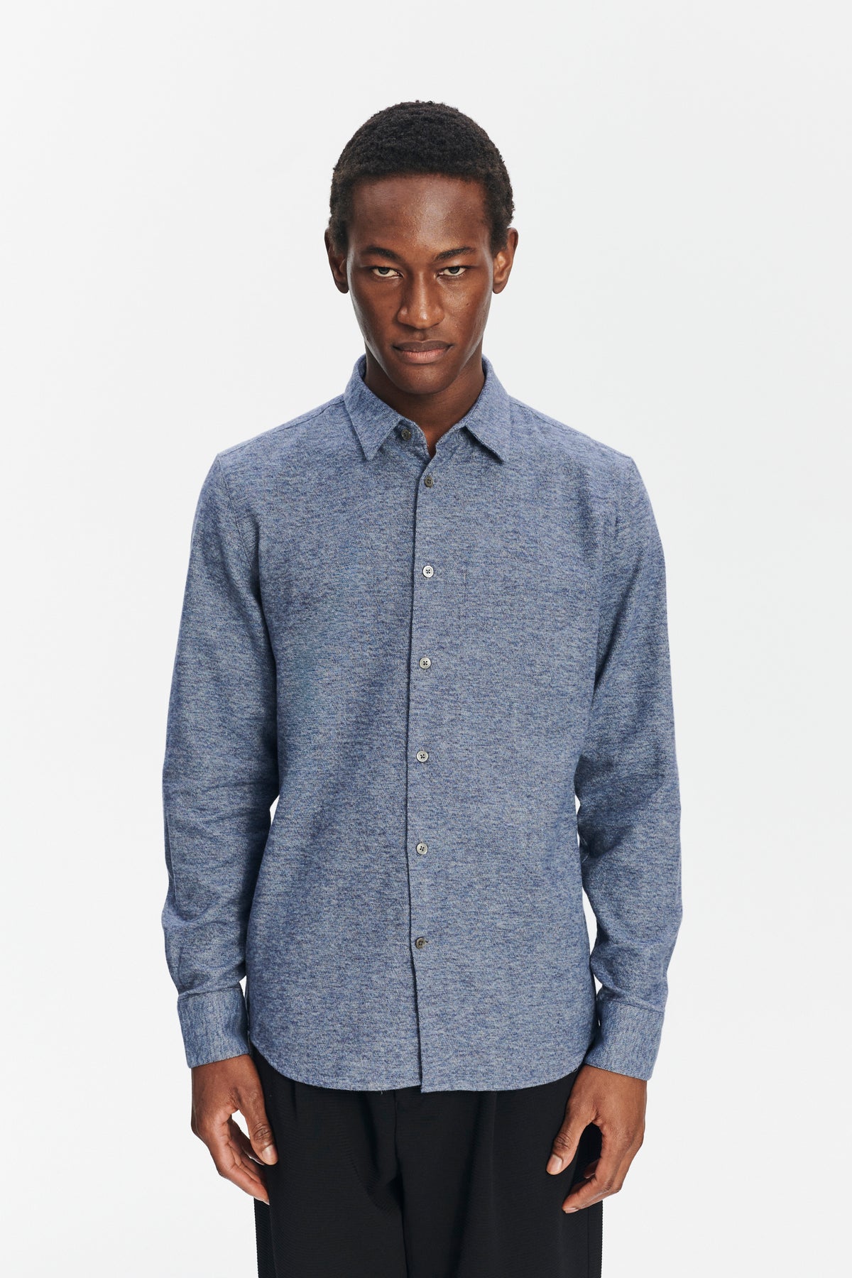 Feel Good Shirt in the Finest Blue Melange Italian Cotton Flannel by Albini