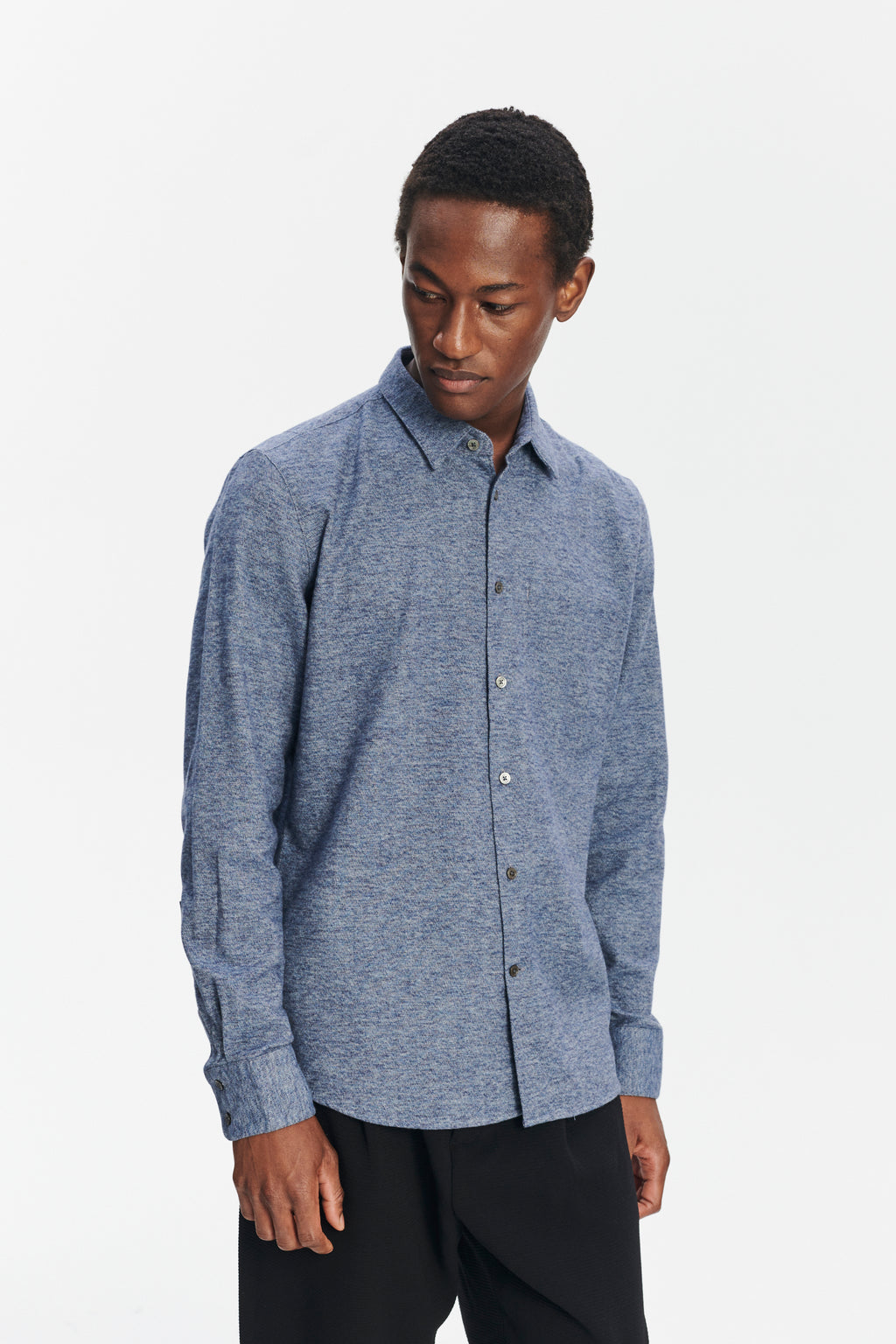 Feel Good Shirt in the Finest Blue Melange Italian Cotton Flannel by Albini