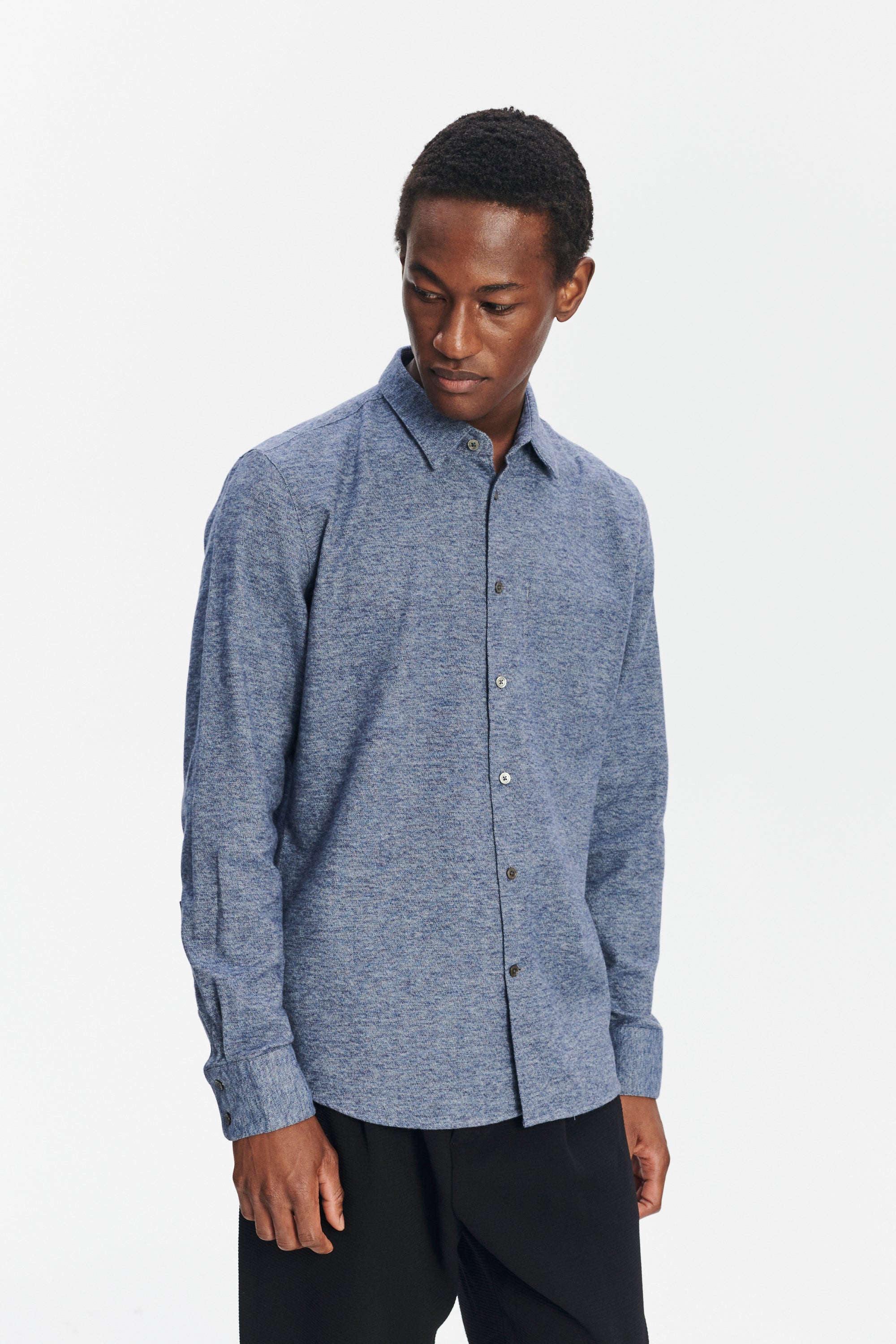 Feel Good Shirt in the Finest Blue Melange Italian Cotton Flannel by Albini