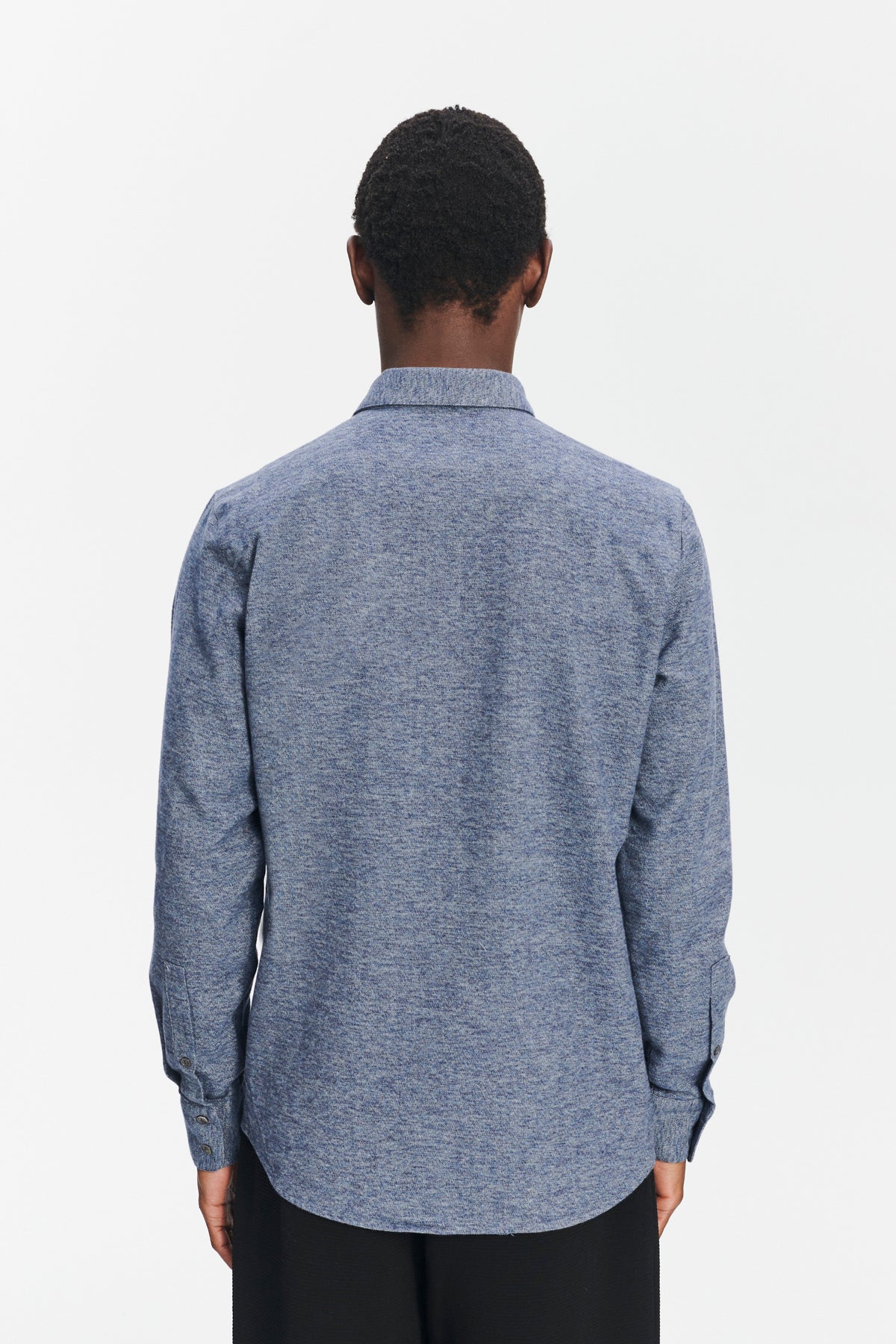 Feel Good Shirt in the Finest Blue Melange Italian Cotton Flannel by Albini