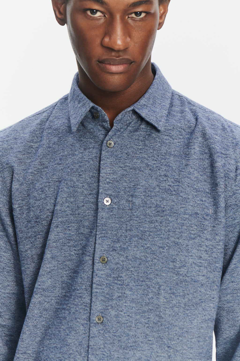 Feel Good Shirt in the Finest Blue Melange Italian Cotton Flannel by Albini