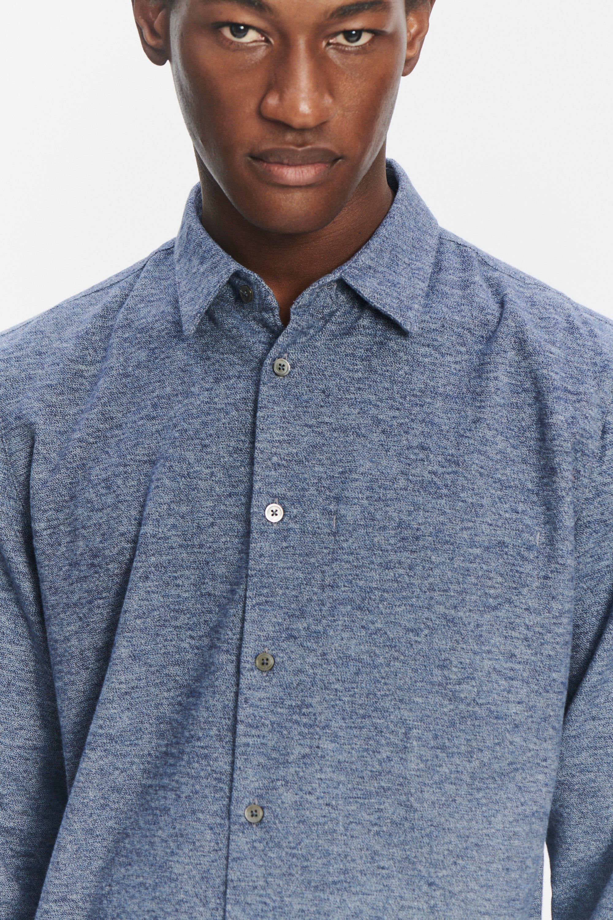 Feel Good Shirt in the Finest Blue Melange Italian Cotton Flannel by Albini