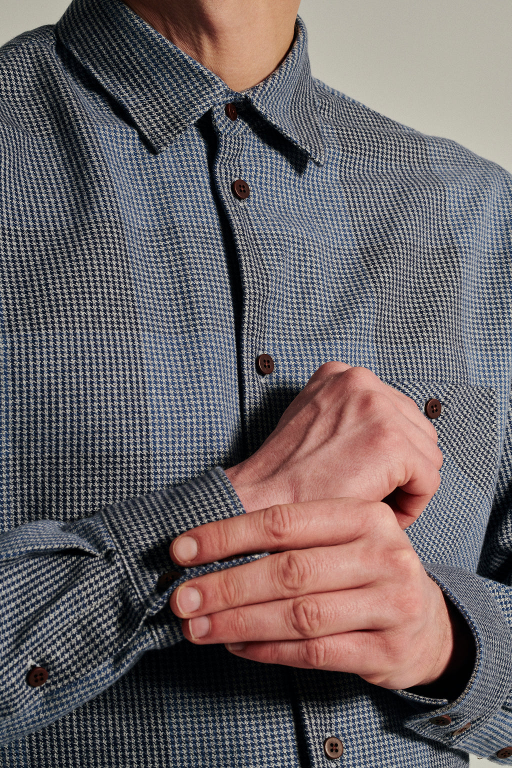 Strong Shirt in a Blue, Grey and Black Chequered Portuguese Cotton Flannel