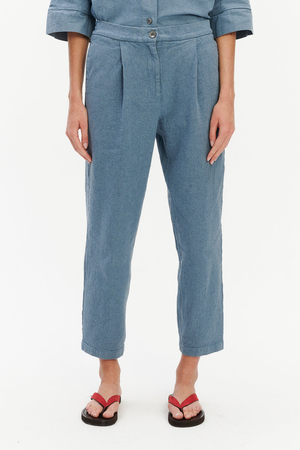 Jogger Trousers in a Pale Sky Blue Italian Recycled Cotton Denim