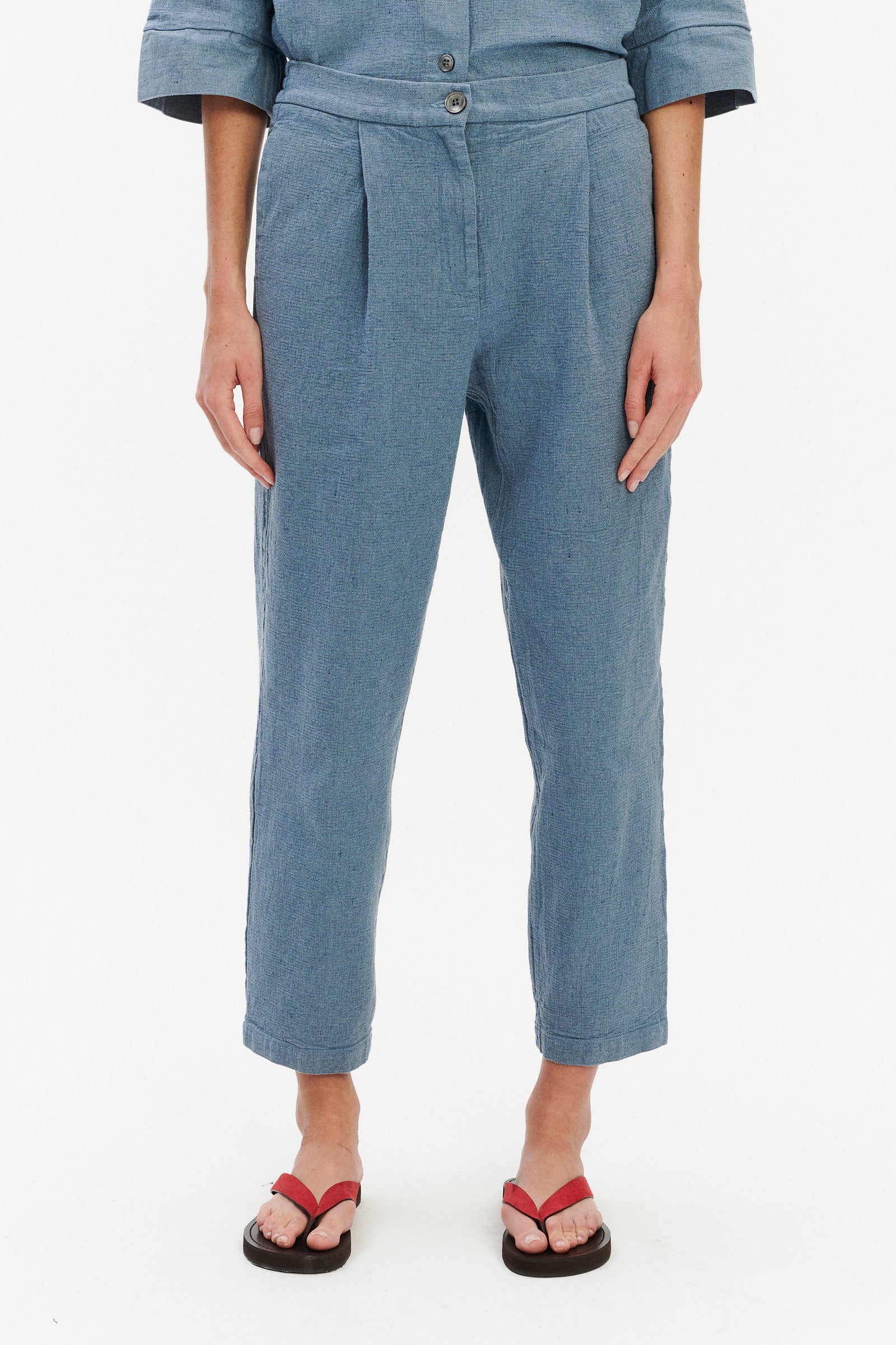 Jogger Trousers in a Pale Sky Blue Italian Recycled Cotton Denim