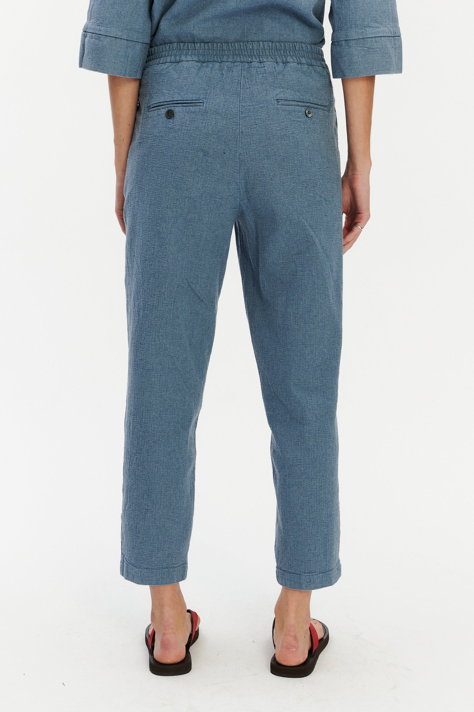 Jogger Trousers in a Pale Sky Blue Italian Recycled Cotton Denim