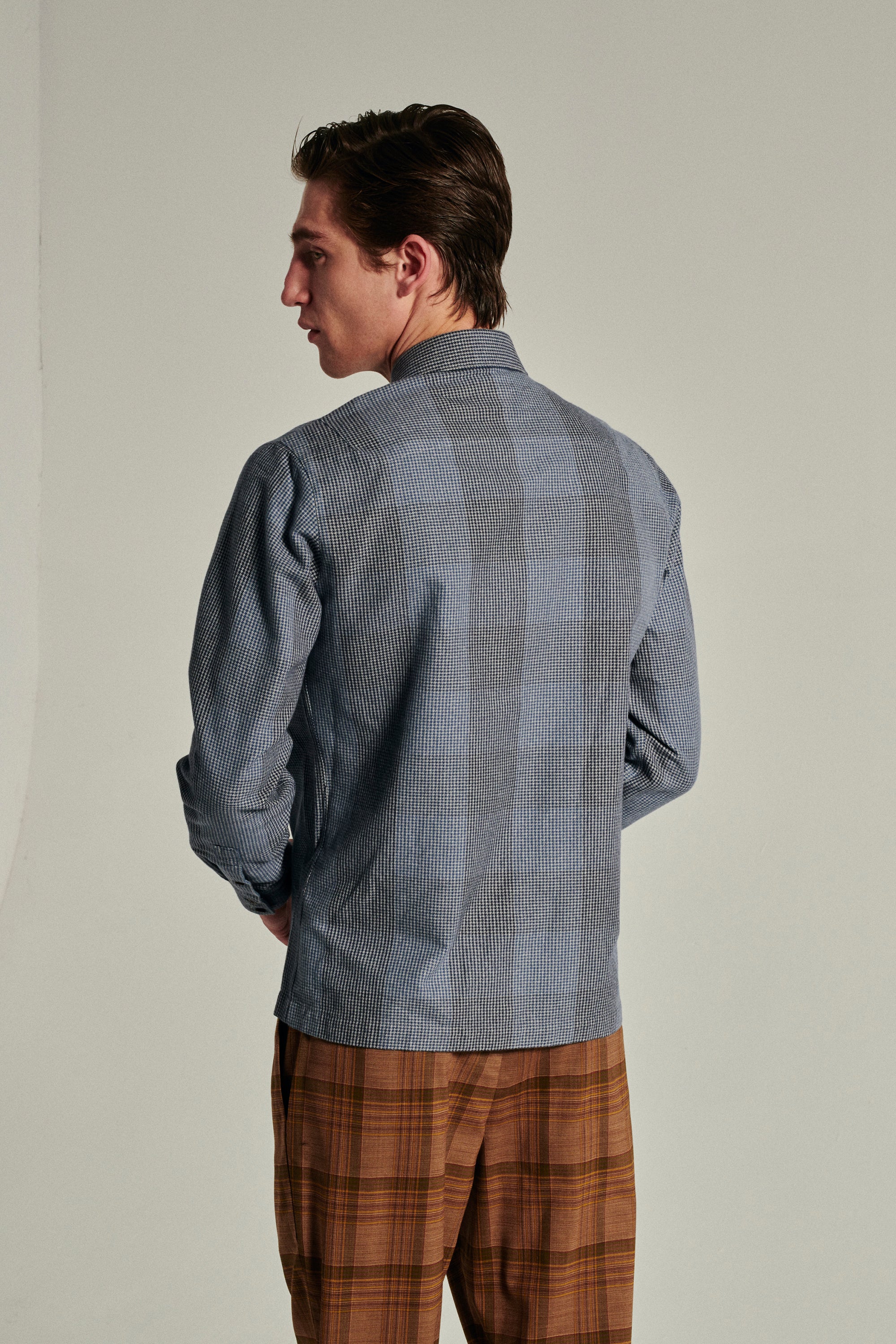 Strong Shirt in a Blue, Grey and Black Chequered Portuguese Cotton Flannel