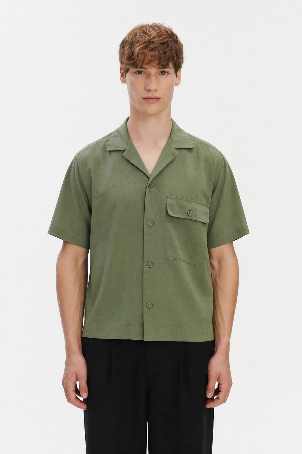 New Camp Collar Shirt  in a Spring Forest Green Italian Dobby Cotton