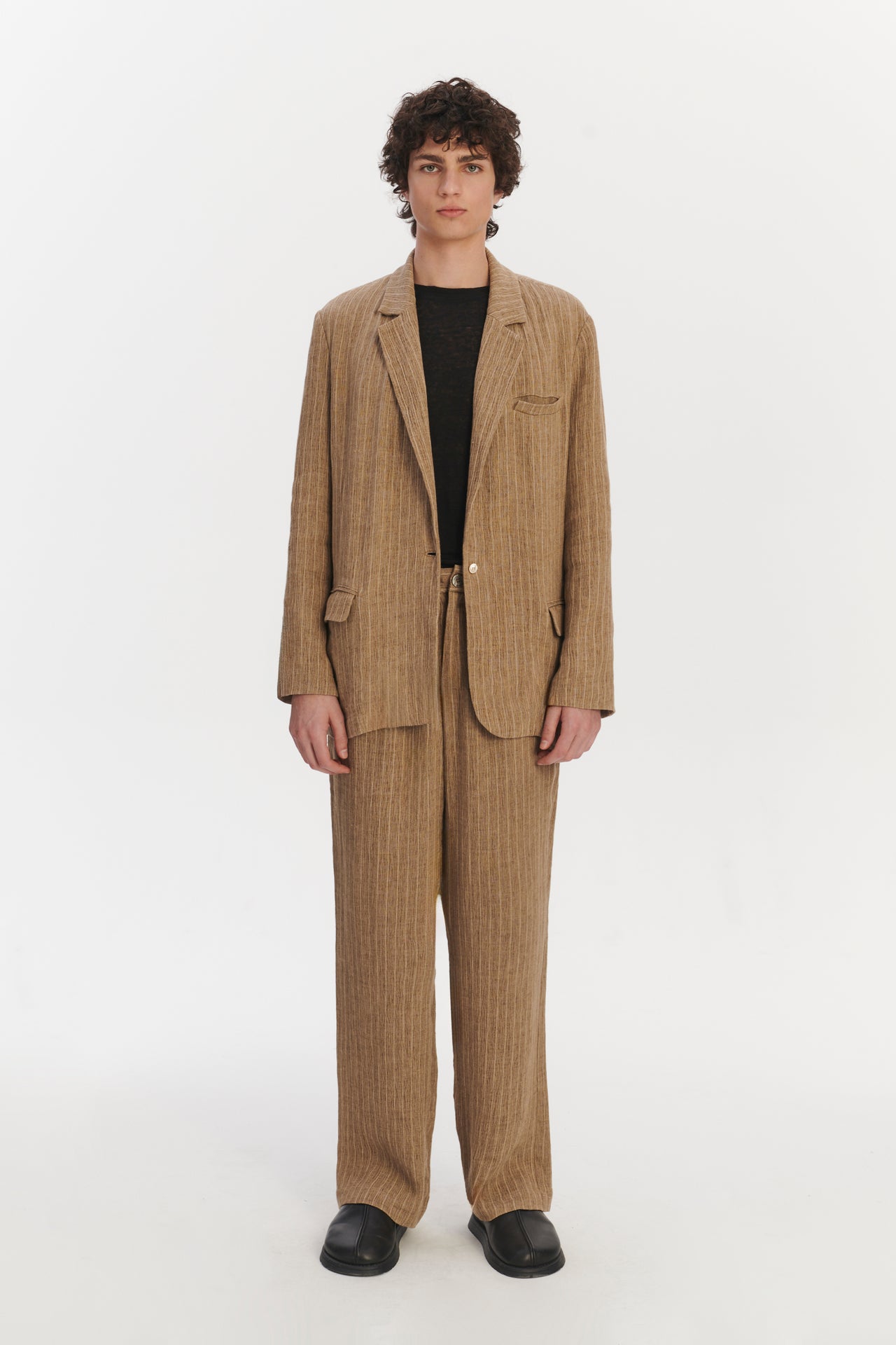 Oversized Unconstructed  Layover Jacket in a Fluid Blend of Linen and Viscose