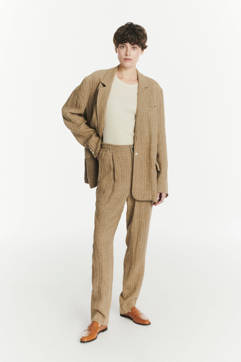 Unisex Oversized Unconstructed Layover Jacket in a Fluid Blend of Linen and Viscose