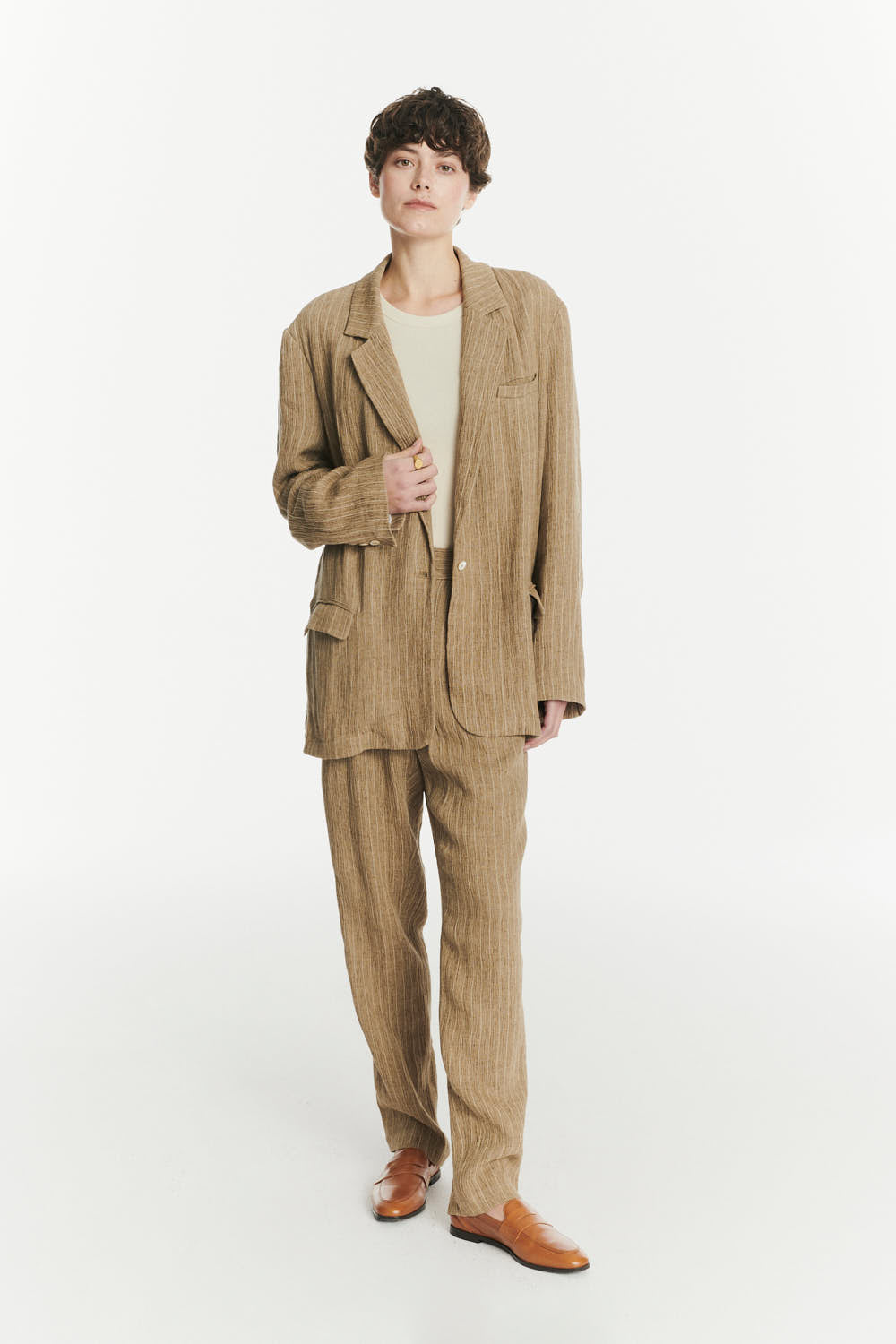 Unisex Oversized Unconstructed Layover Jacket in a Fluid Blend of Linen and Viscose