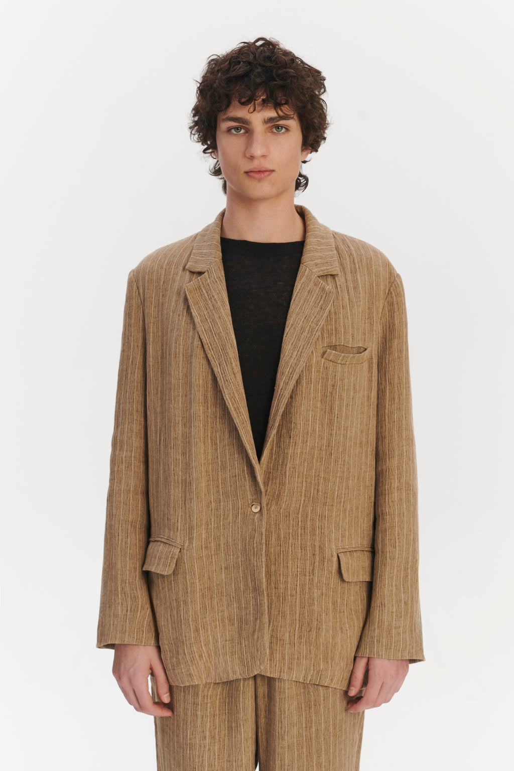 Oversized Jacket in a Fluid Italian Linen and Viscose