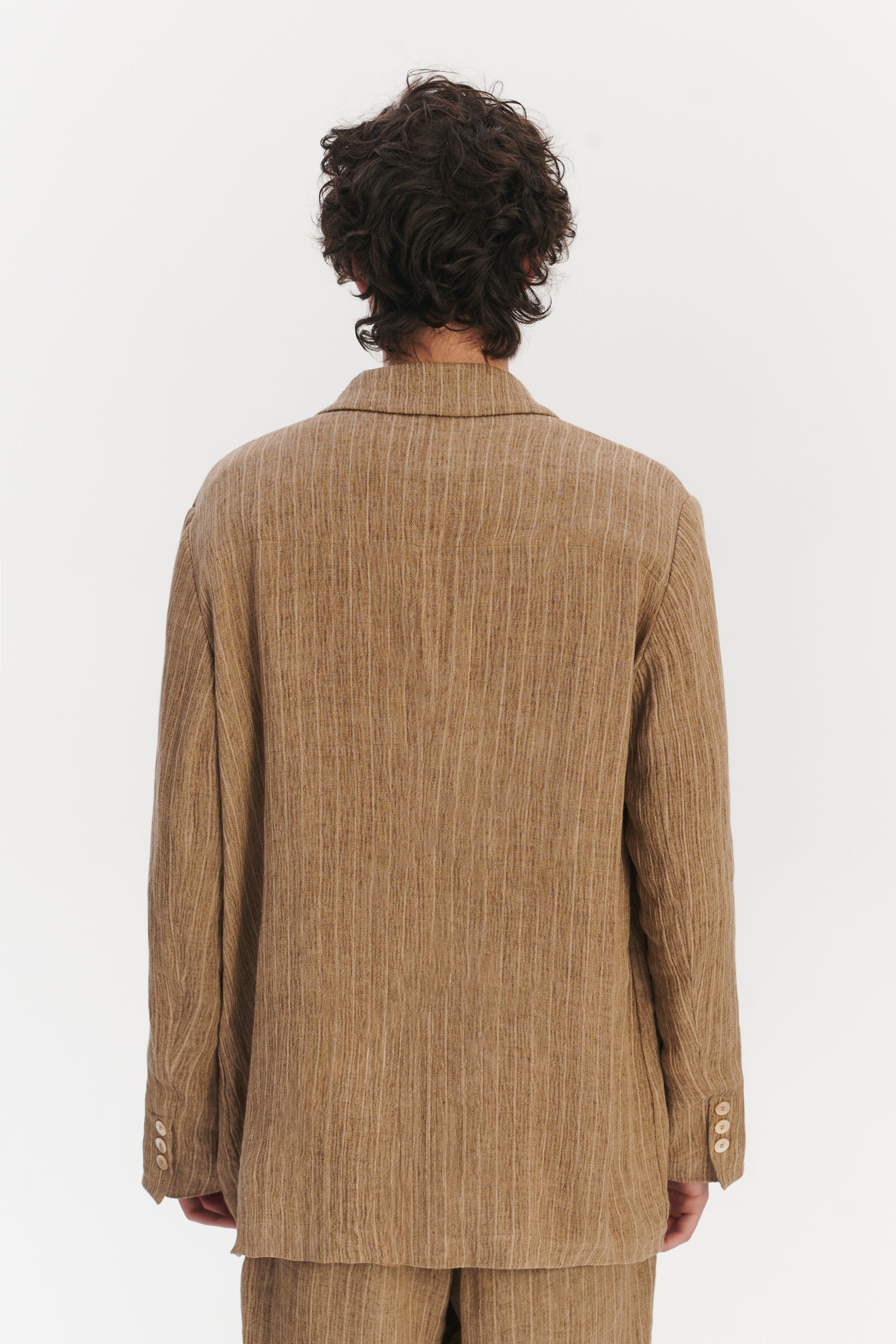Oversized Layover Jacket in a Camel Fluid Italian Linen and Viscose